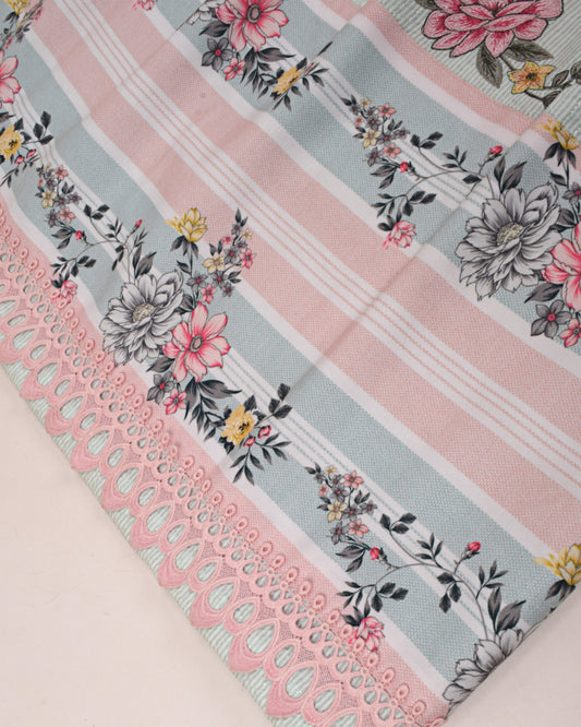 Mint Green Popcorn Rida With Smart Floral Panel & Embroidery