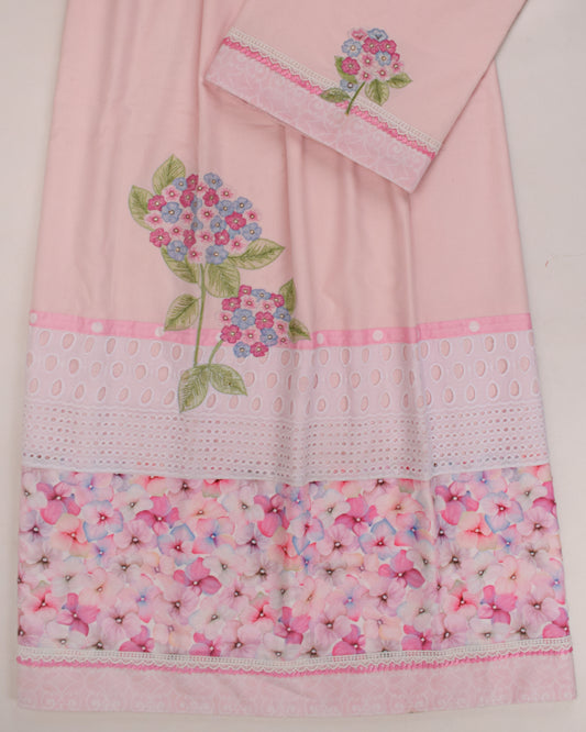 Baby Pink Rida With Floral Panel Hakoba Belt & Floral Embroidery Work