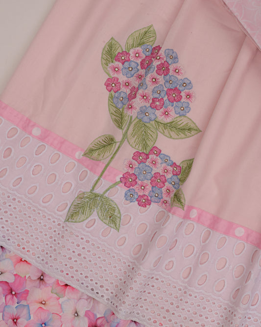 Baby Pink Rida With Floral Panel Hakoba Belt & Floral Embroidery Work