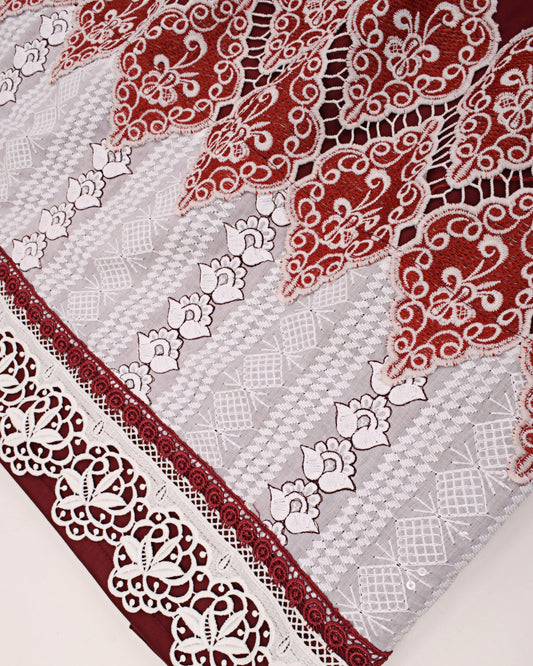 Blood Red Rida With Heavy Look Floral Lace