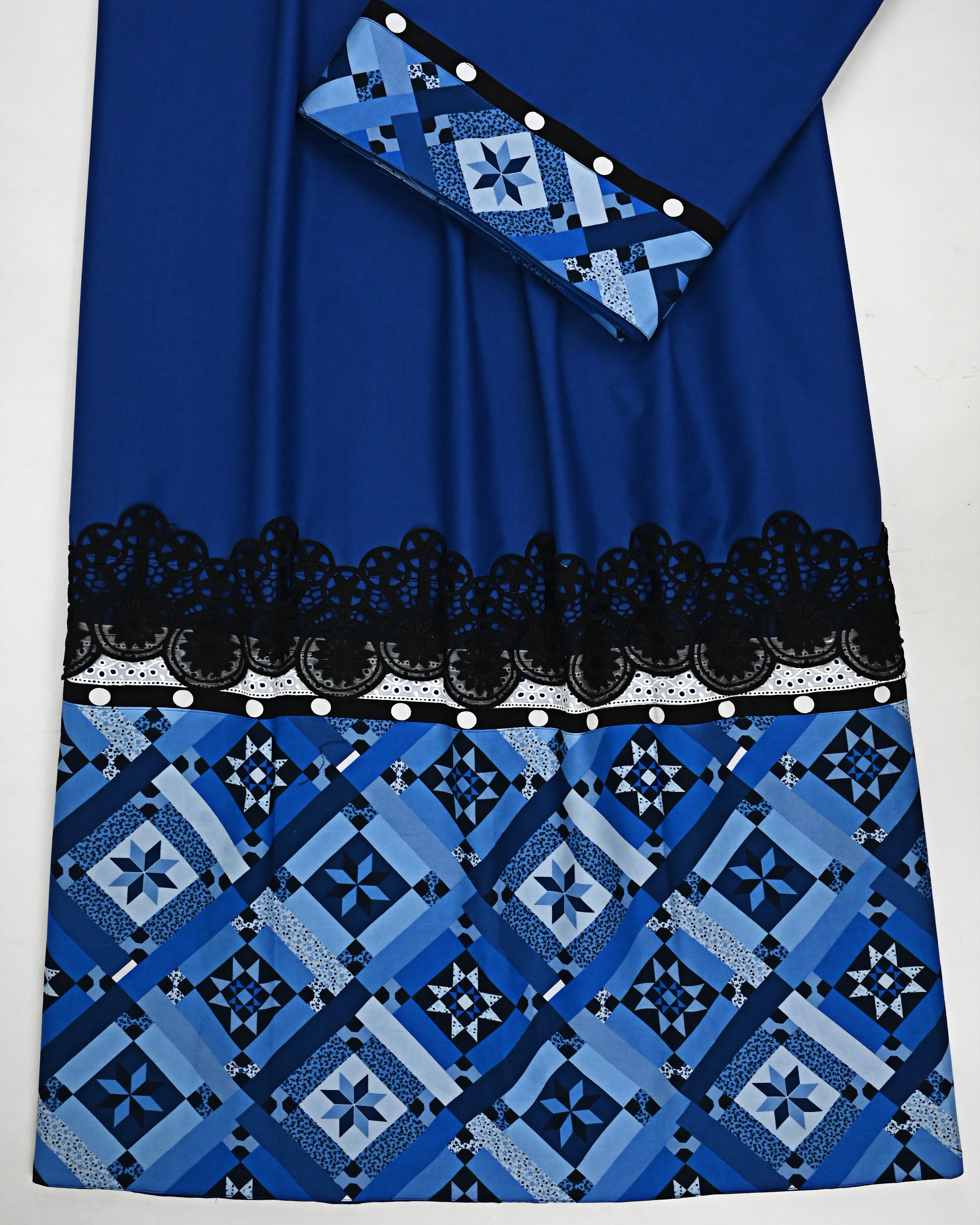 Royal Blue Rida With Smart Geometric Design Panel & Smart Black Lace-2600/-