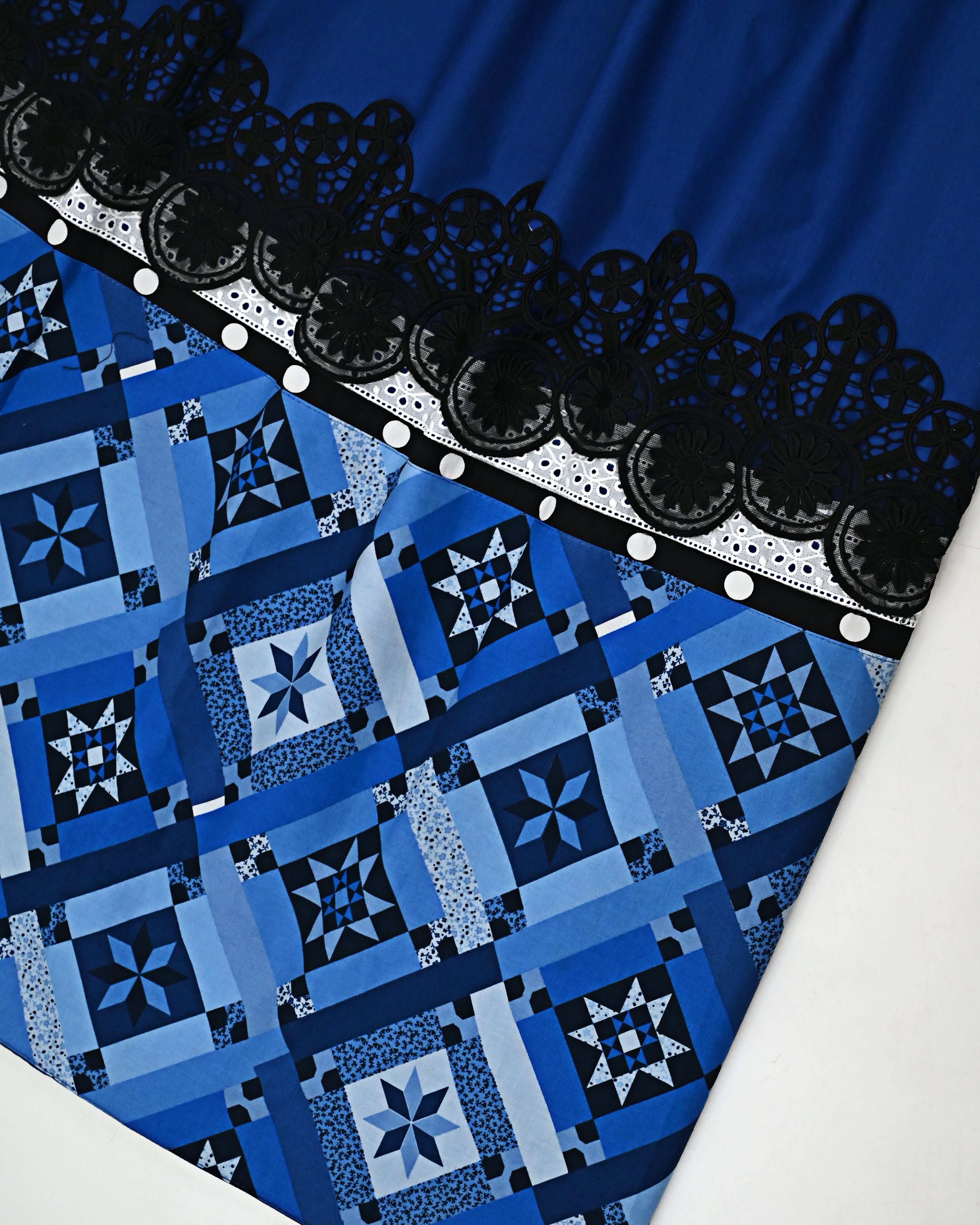 Royal Blue Rida With Smart Geometric Design Panel & Smart Black Lace-2600/-