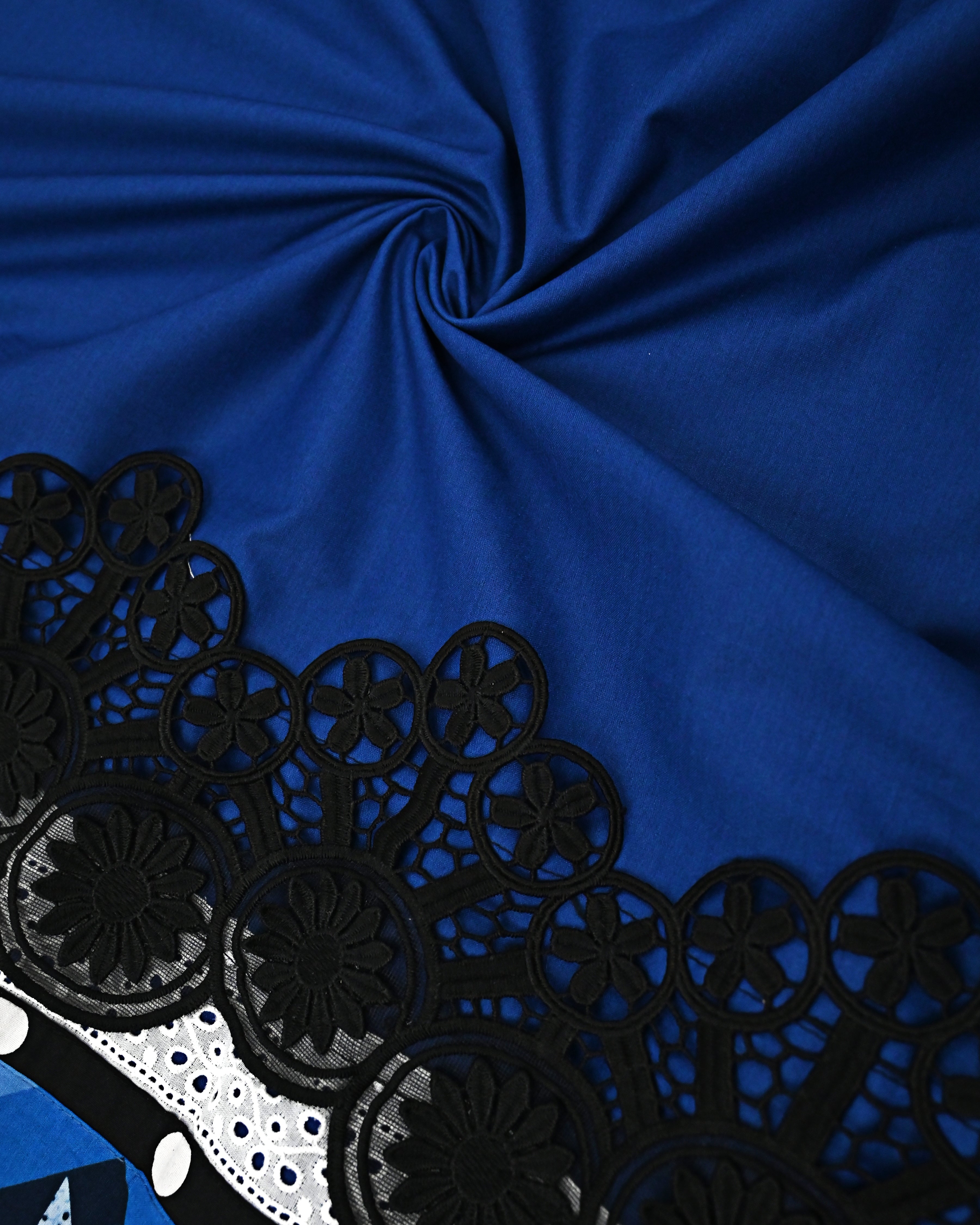 Royal Blue Rida With Smart Geometric Design Panel & Smart Black Lace-2600/-