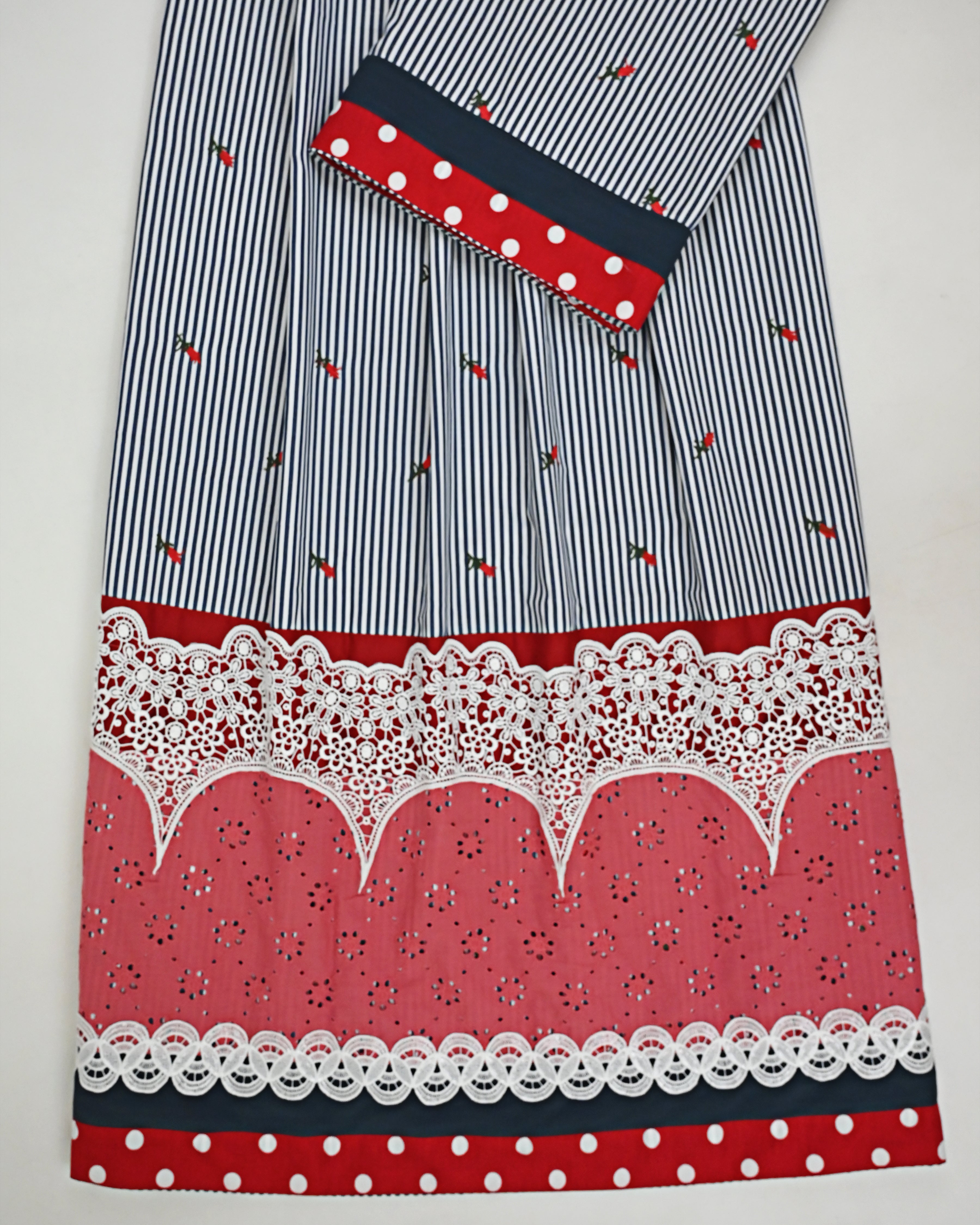 Navy Blue White Stripes Rida With Smart Lace & Hakoba Panel All Over Floral Booties-3050/-