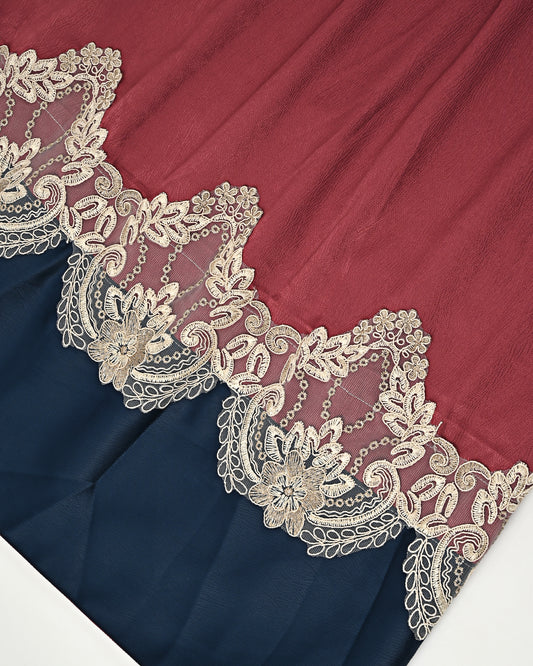 Barn Red Abaya Rida With Dark Abaya Panel & Imported Lace