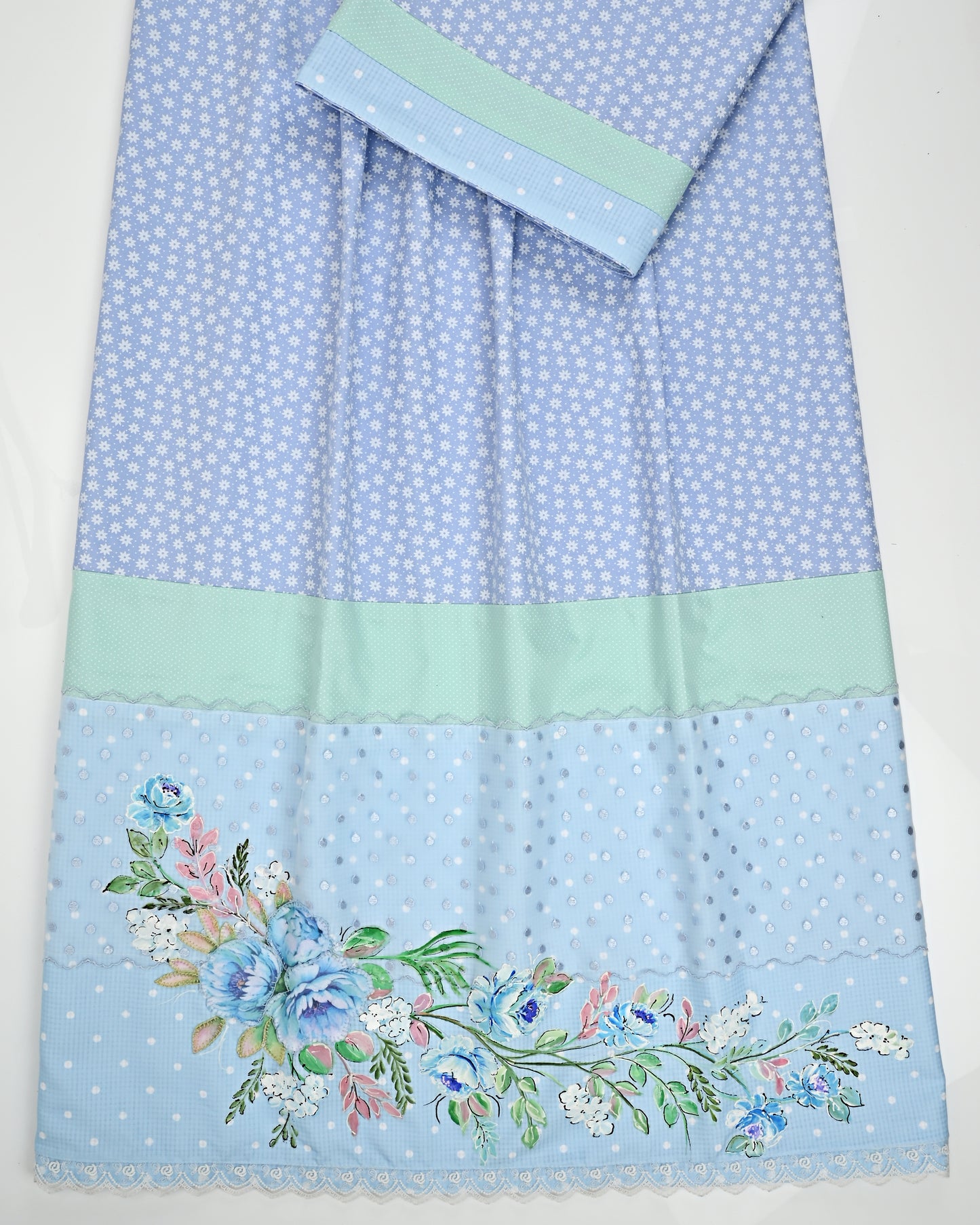 LIght Blue Rida With Smart Lace Peice With Floral Painting