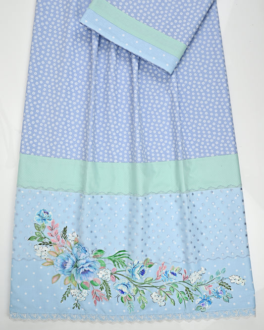 LIght Blue Rida With Smart Lace Peice With Floral Painting