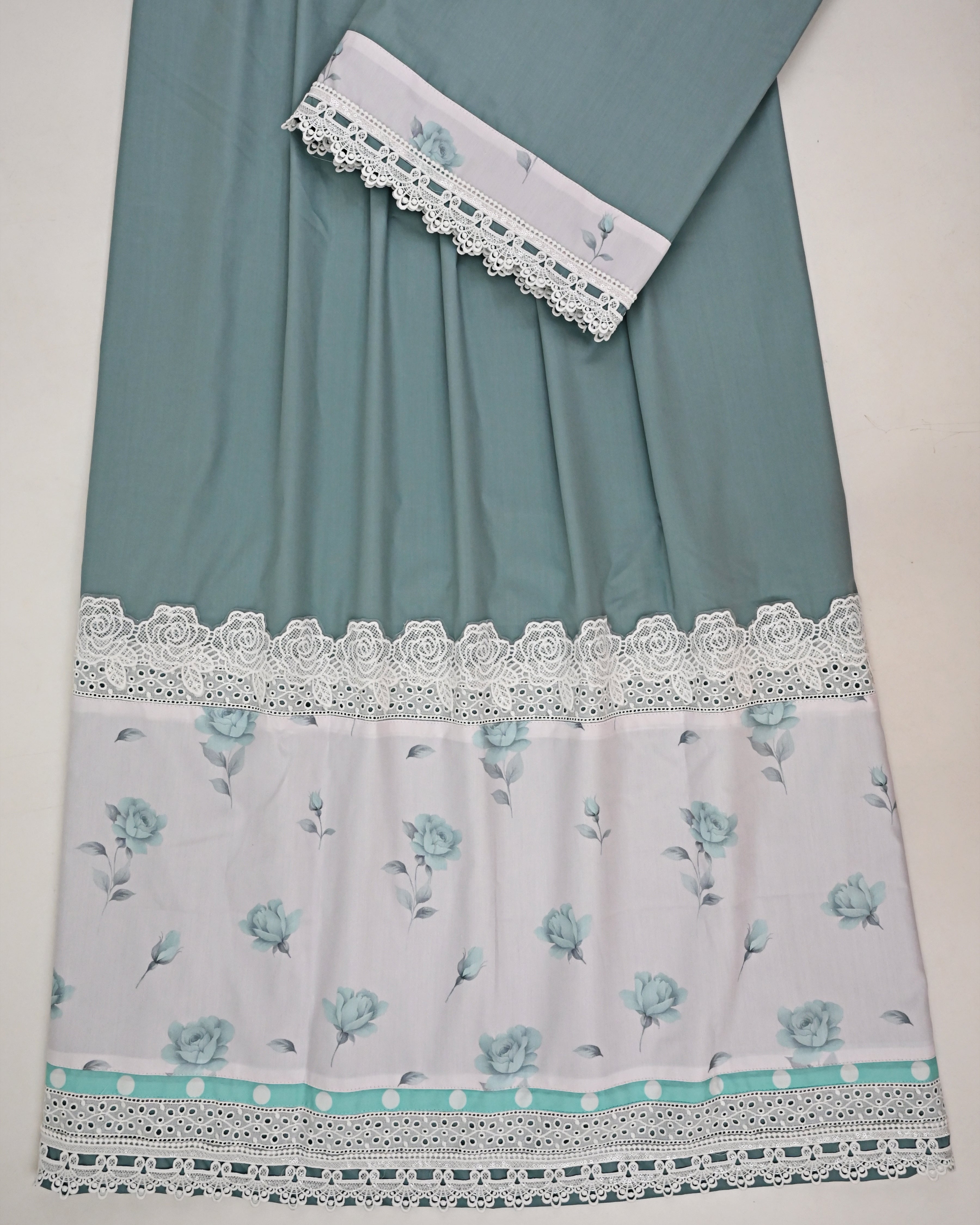 Aqua Grey Rida With Floral Print Panel & Smart Floral Lace-2200/-