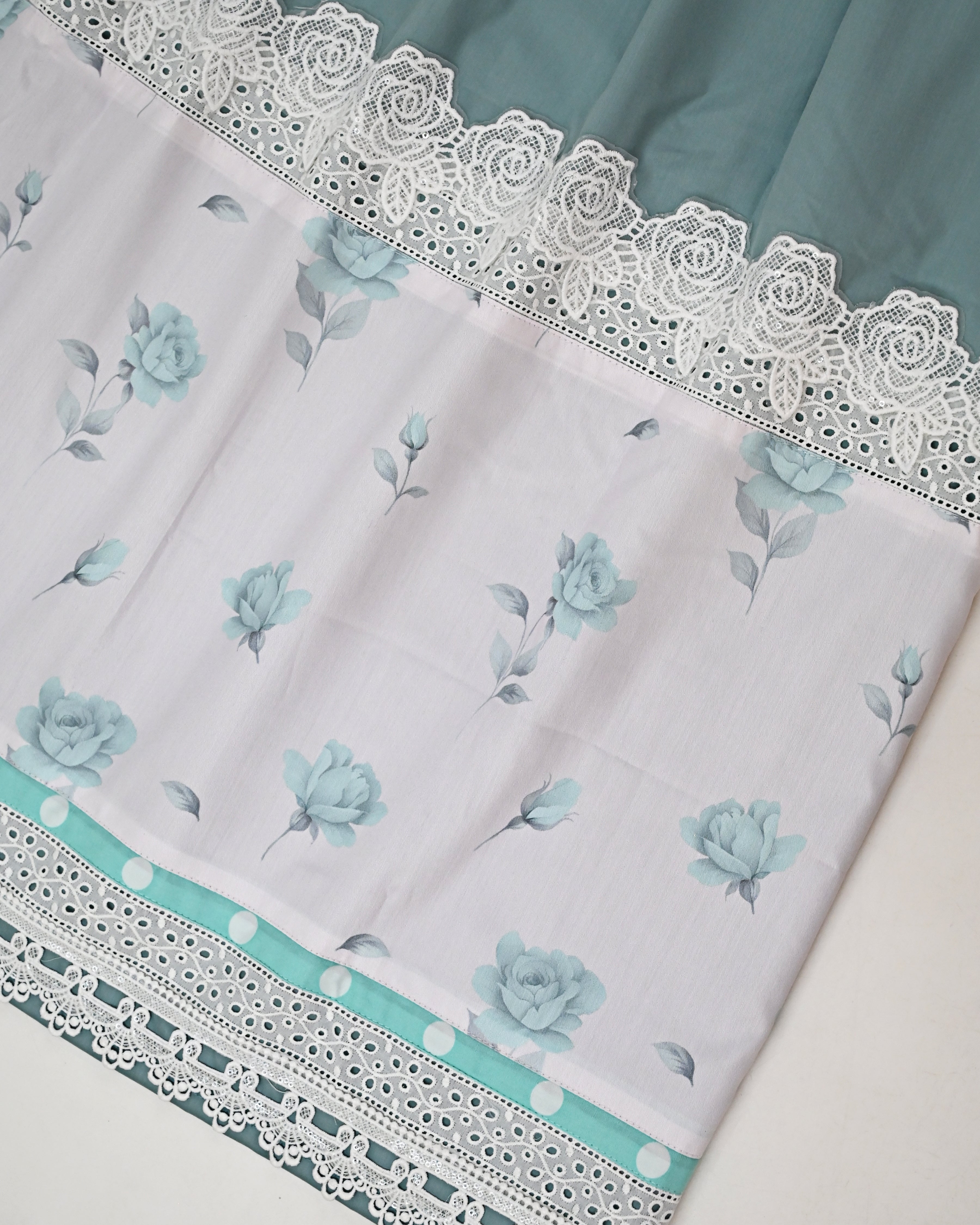 Aqua Grey Rida With Floral Print Panel & Smart Floral Lace-2200/-