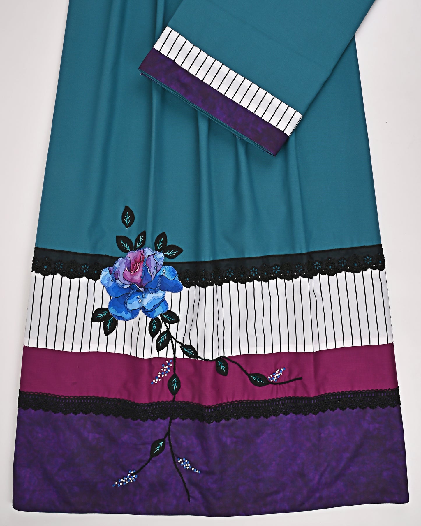 Dark Green  Rida With Smart Different Panel & Floral Work