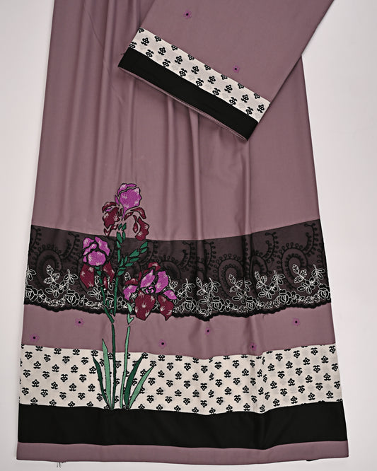 Grape Purple Rida With Smart Printed Panel & Floral Emb Work