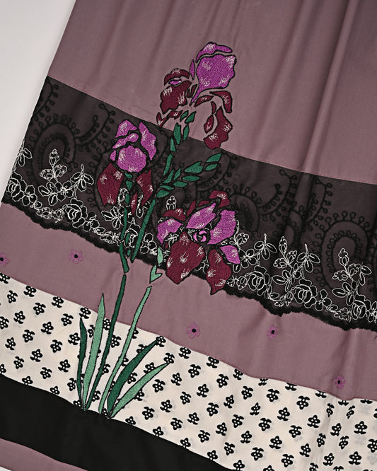 Grape Purple Rida With Smart Printed Panel & Floral Emb Work