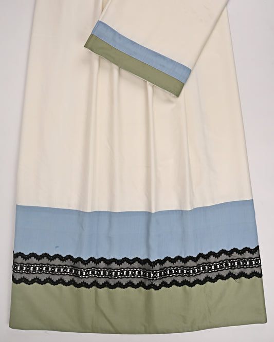 Off White Rida With Blue & Green Panel & Black Lace