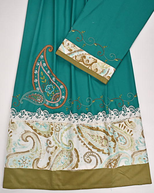 Rama Green Rida With Marvi Panel & Marvi Design Aari Work With Border
