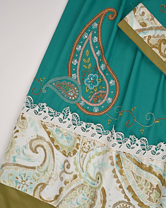 Rama Green Rida With Marvi Panel & Marvi Design Aari Work With Border