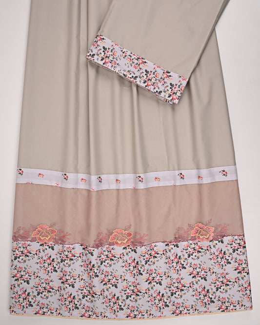 Light Khaki Rida With Smart Floral Print Panel & Floral Lace
