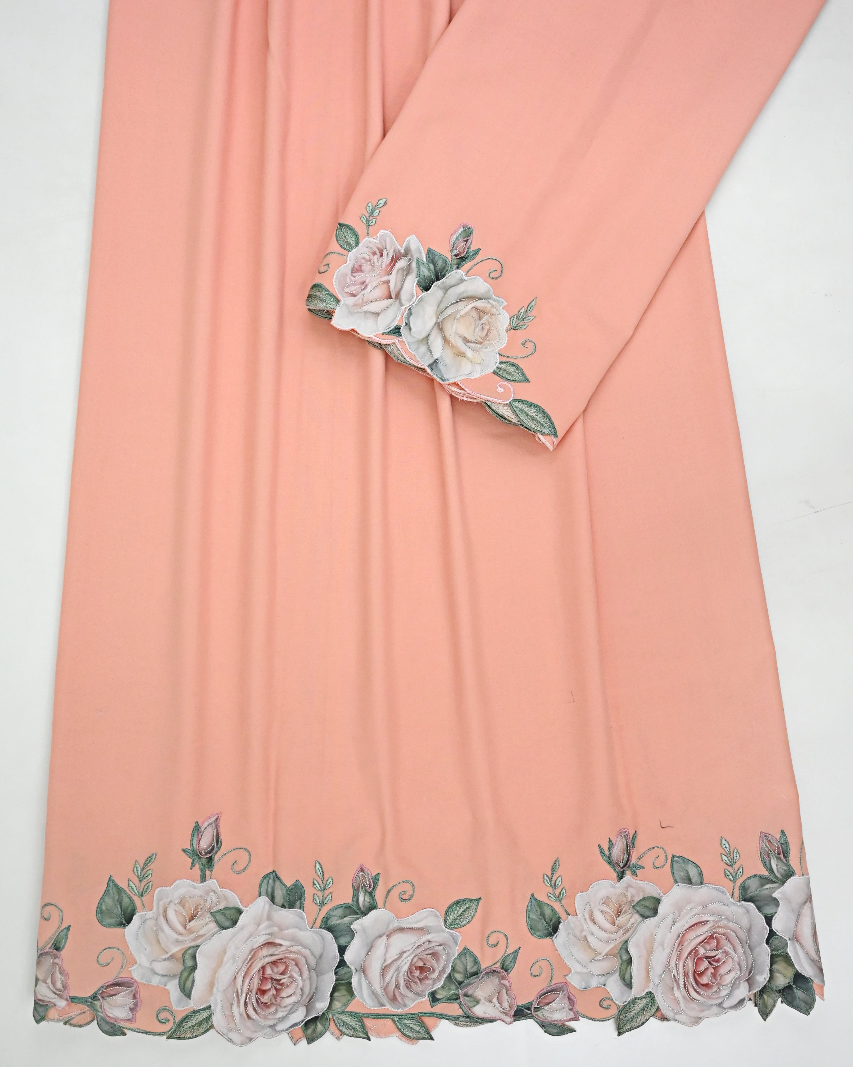 Pale Peach Rida With Smart Floral Applique & Smart Embroidery & Cut Work