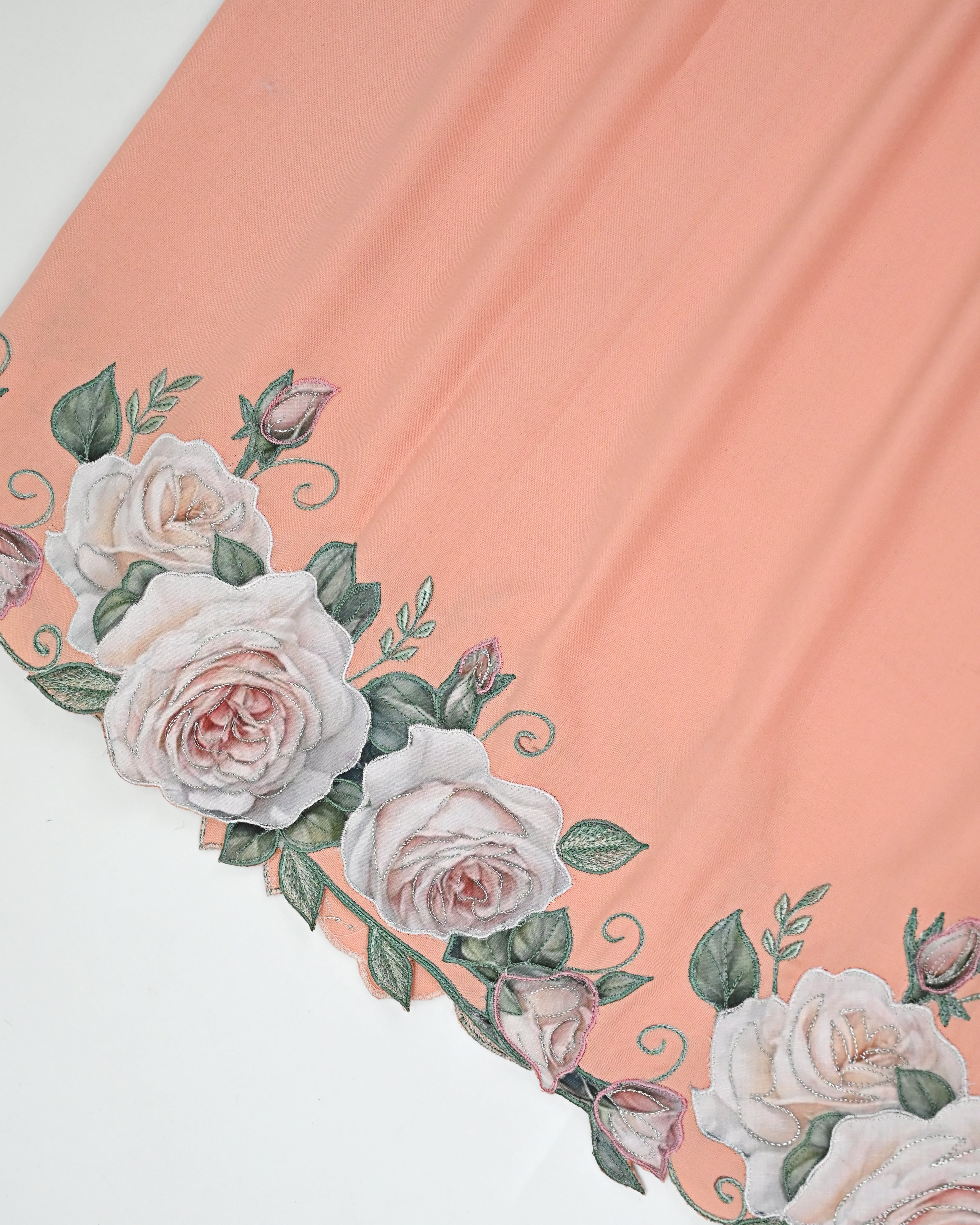 Pale Peach Rida With Smart Floral Applique & Smart Embroidery & Cut Work