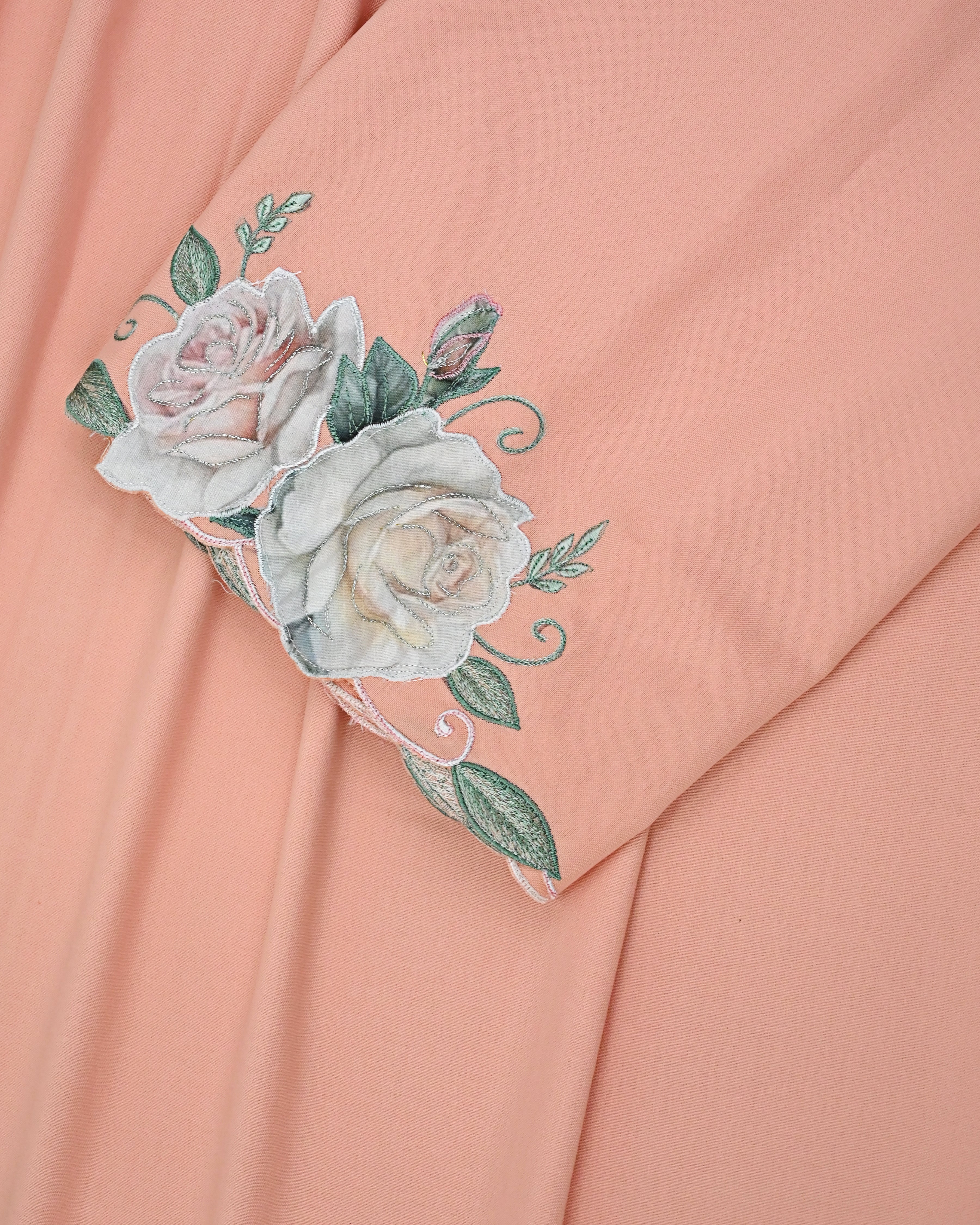 Pale Peach Rida With Smart Floral Applique & Smart Embroidery & Cut Work