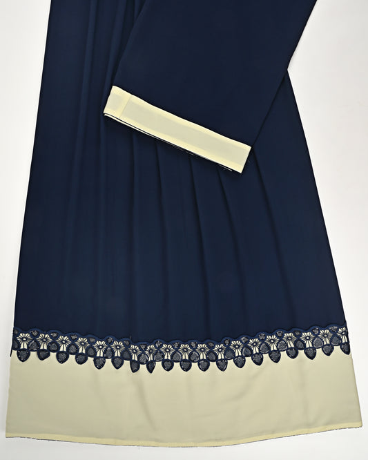 Navy Blue Abaya Rida With Cream Abaya Panel
