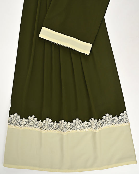 Dark Mehndi Color Abaya Rida With Lite Abaya Panel