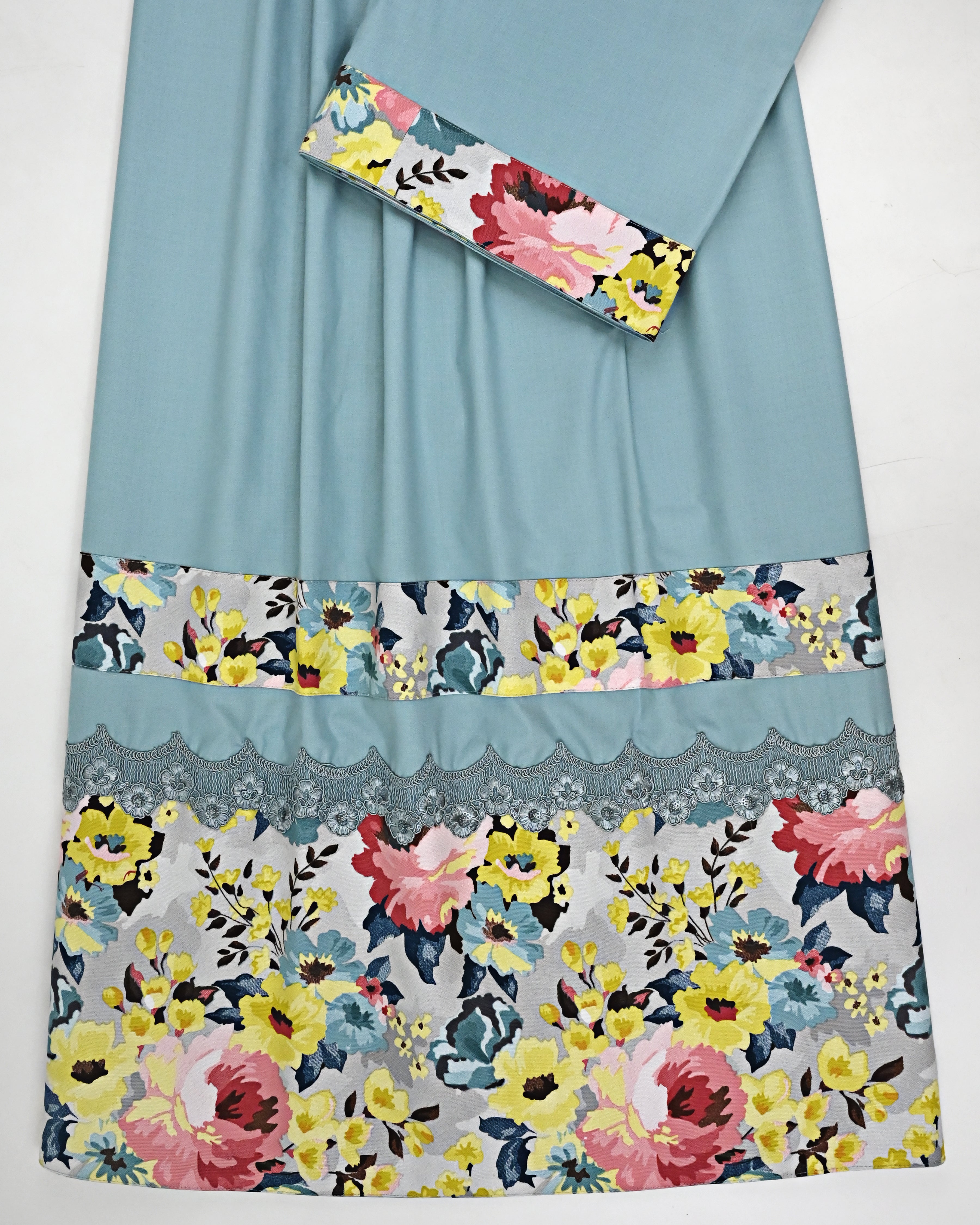 Dusty Blue Rida With Smart Multi Color Floral Panel & Smart Lace