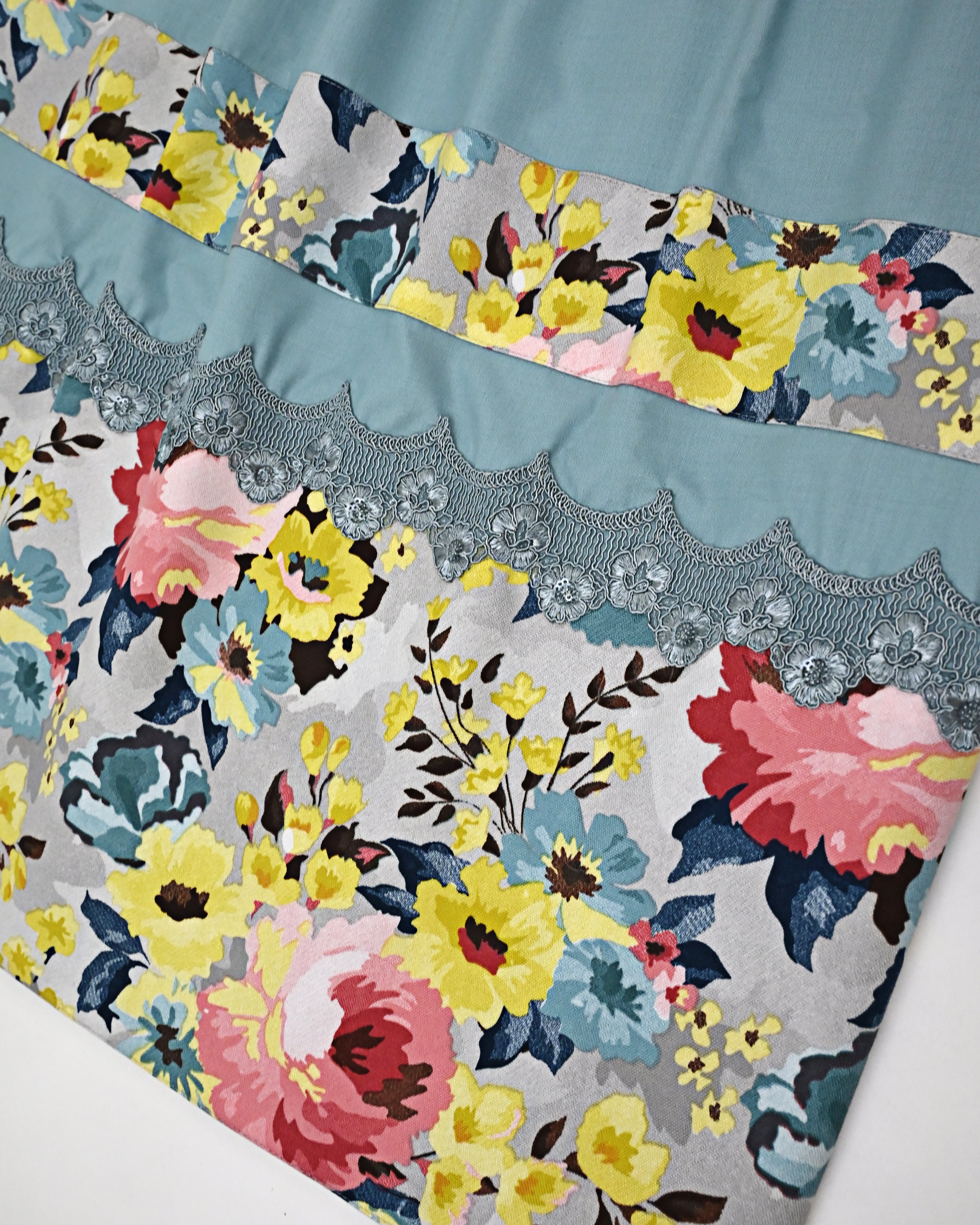 Dusty Blue Rida With Smart Multi Color Floral Panel & Smart Lace