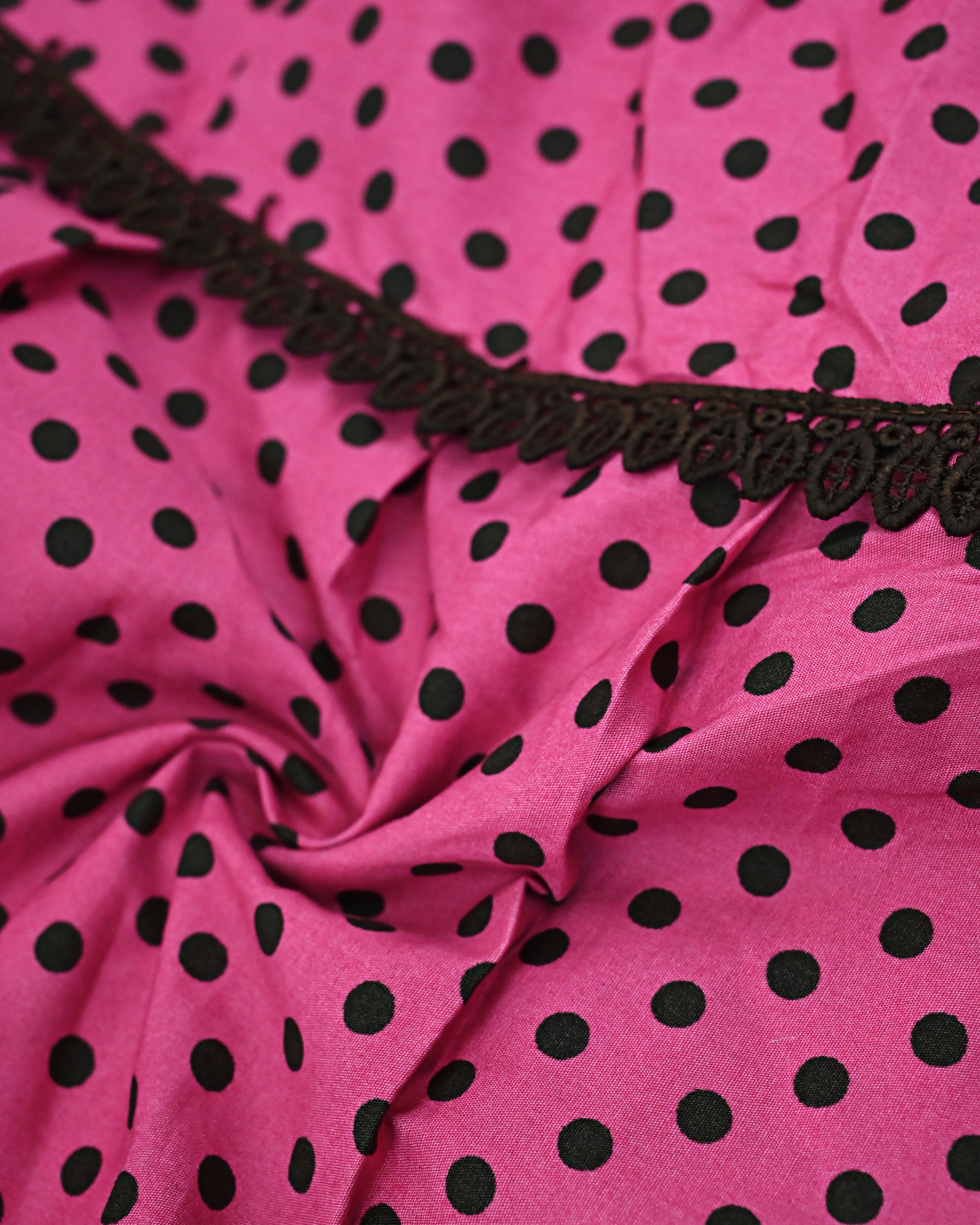 Rani Pink Base Black Dots Skirt Style Rida With Smart Small Brown Lace