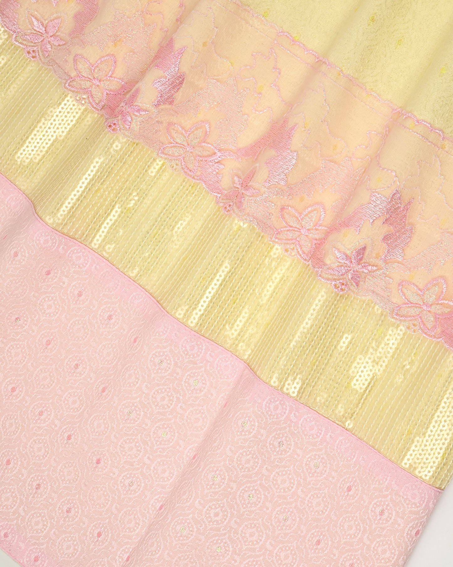 Light Yellow Rida With Smart Baby Pink Panel & Sequence Lace