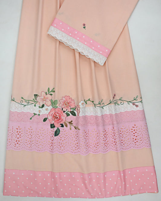 Light Apricot Rida With Smart Lacing Panel & Smart Floral Work & All Over Border