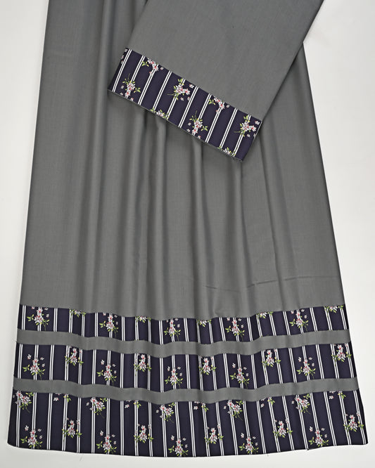 Dark Grey Ohbat Rida With Smart Navy Blue Floral Panel & Patta