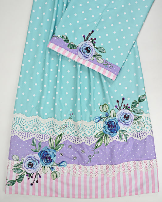 Mint White Dots Rida With Smart Panel Lace & Floral Work