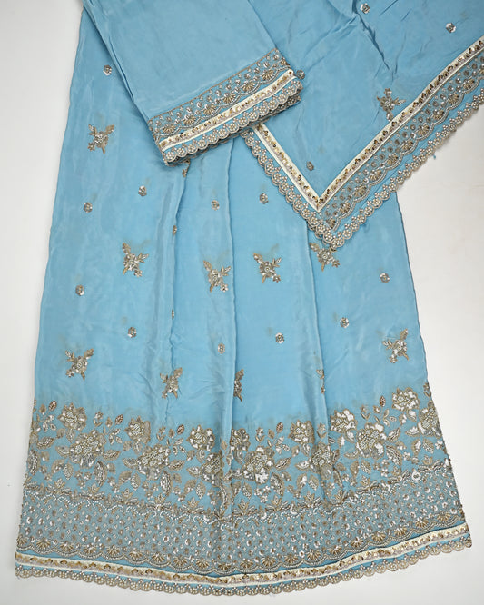 Sky Blue RCJ With All Over Booties & Heavy Look Floral Golden Work