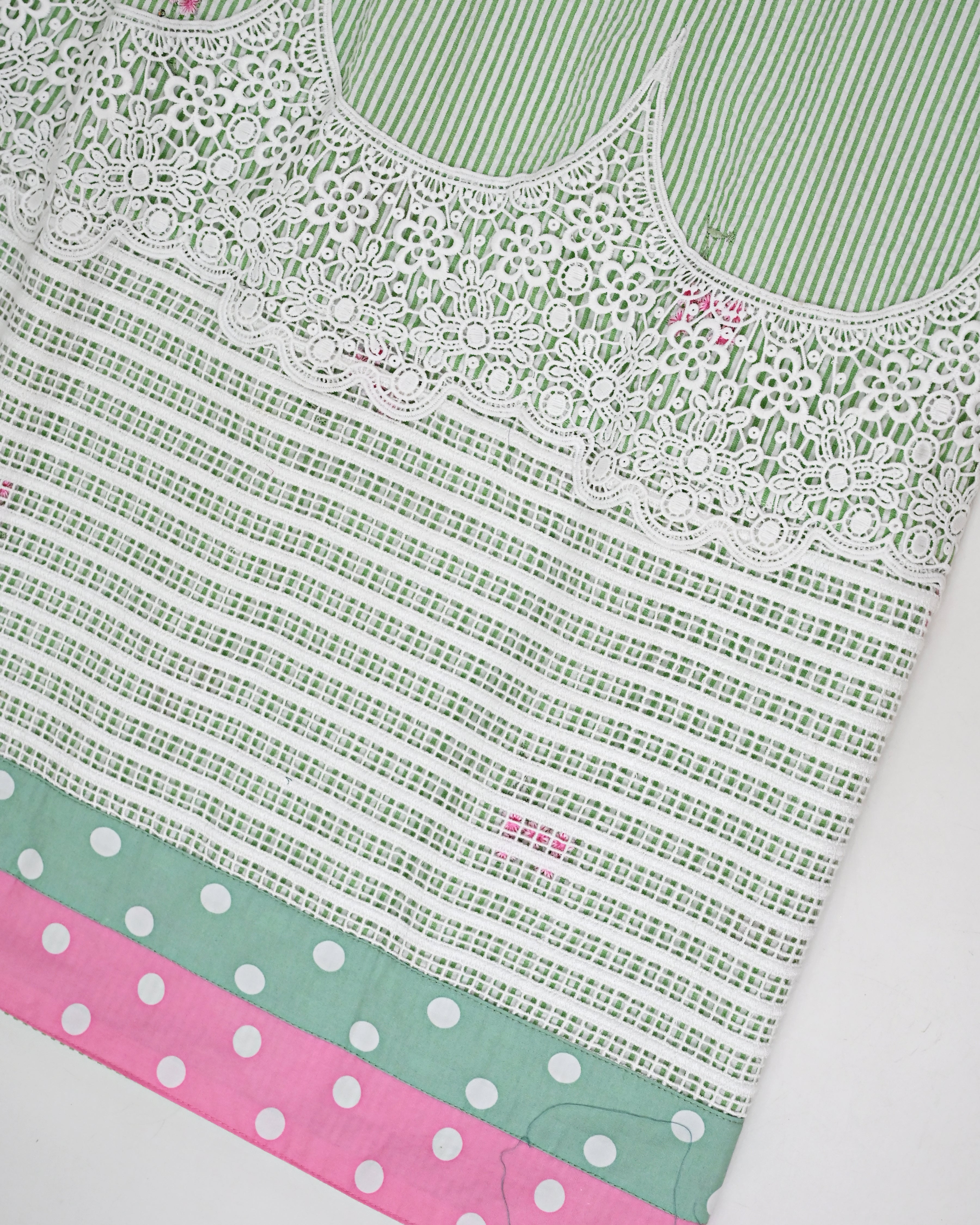 Pista Green Stripes Popcorn Rida With Smart Panel & Smart White Lace
