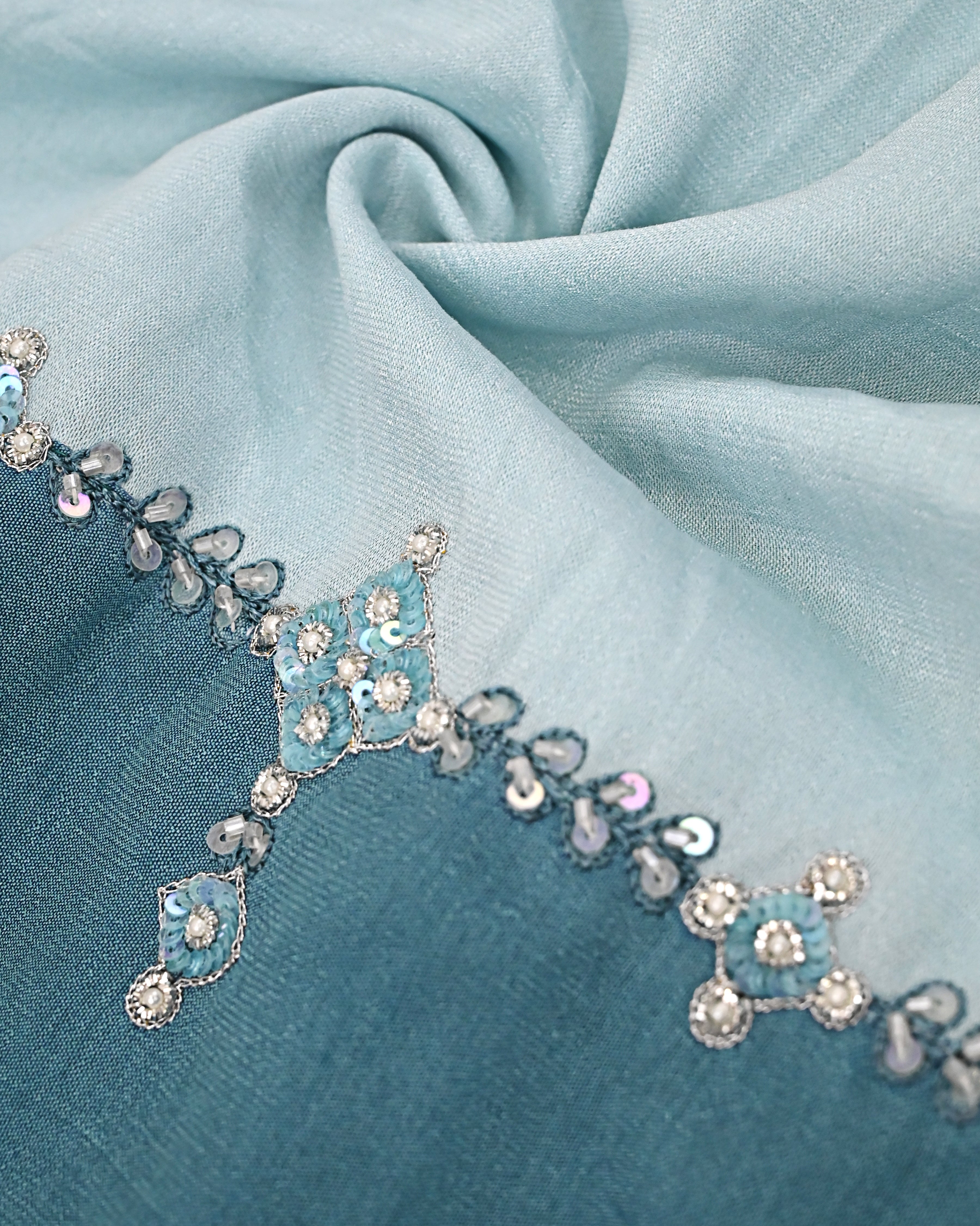 Ice Blue Deep Cyan Rida With Smart Aari Work Border