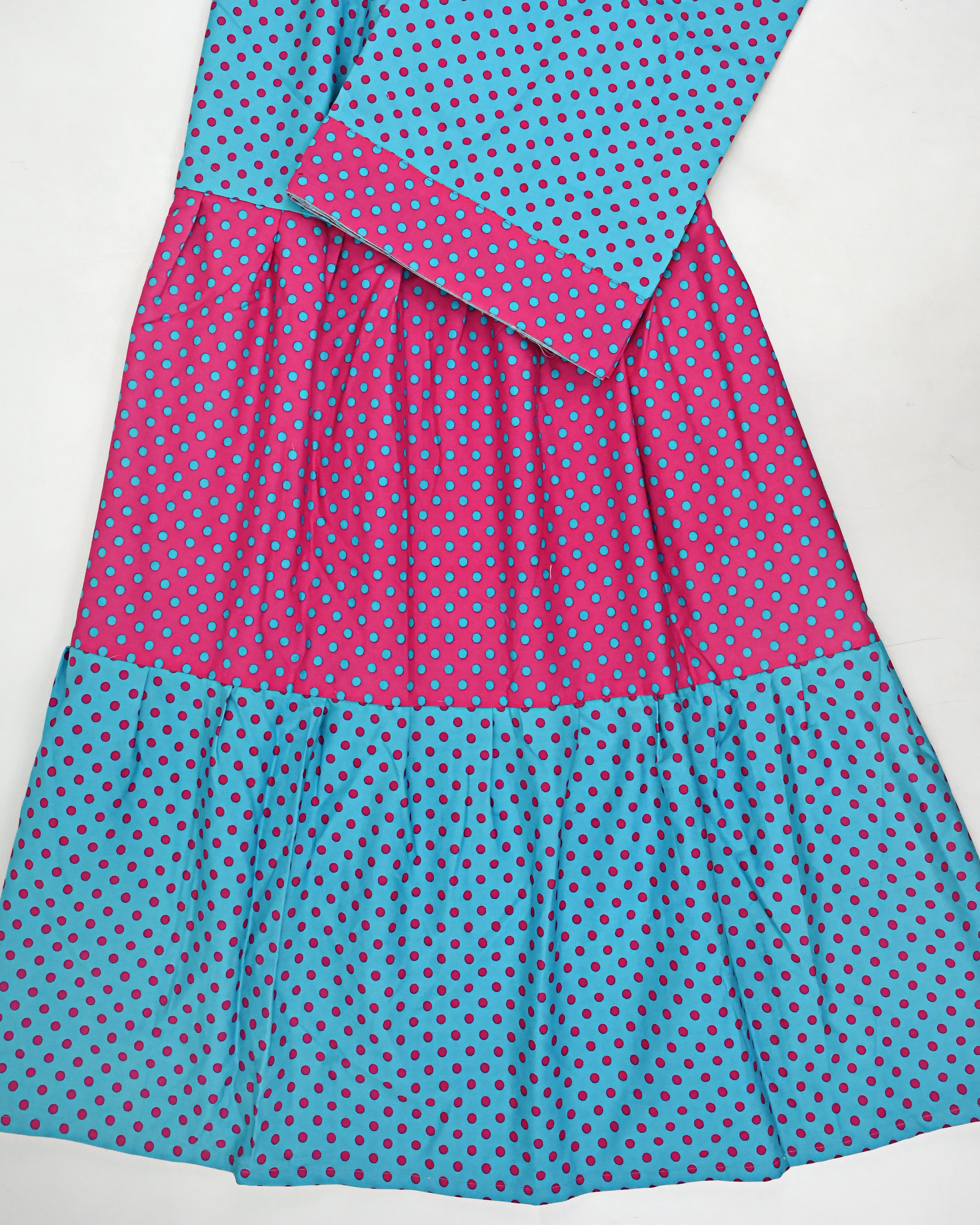 Turquiose Blue & Hot Pink Rida With Alternate Dots Smart Skirt Style