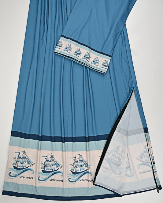 Denim Swim Rida With Ship & Vitamin Sea Print Panel