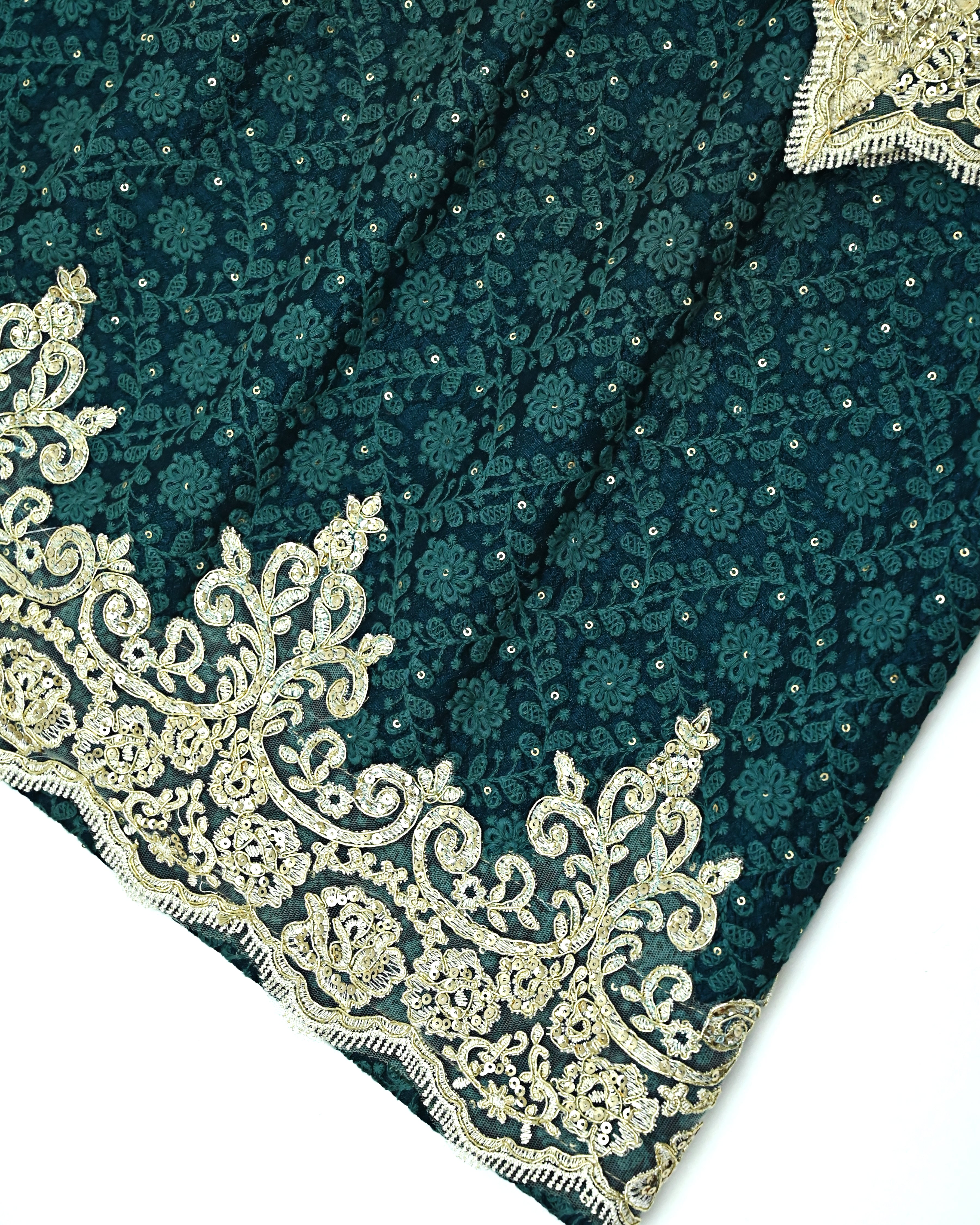 Peacock Blue Green Semi Bridal Jodi With Heavy Golden Lacing & Dupatta With Lace On Border