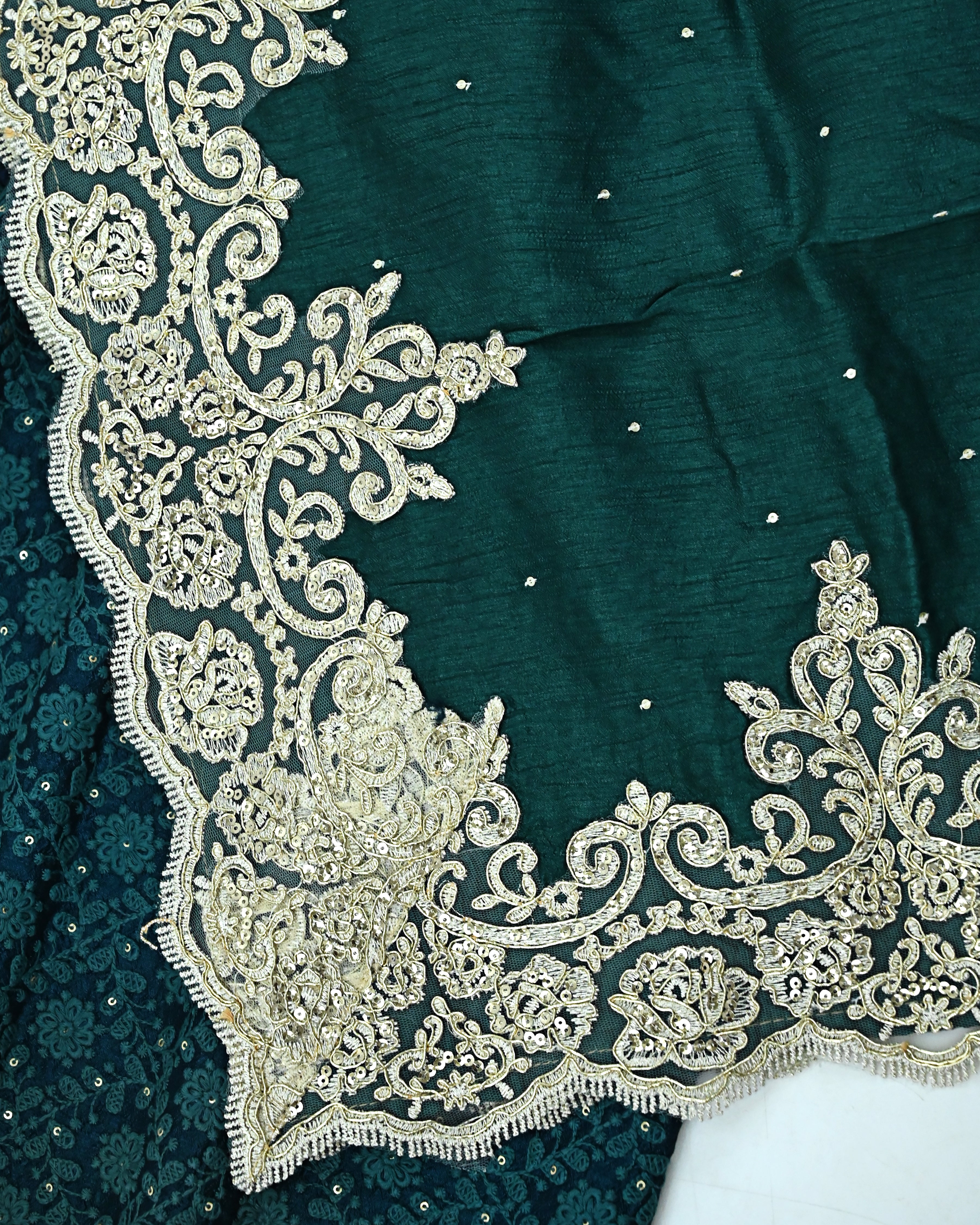 Peacock Blue Green Semi Bridal Jodi With Heavy Golden Lacing & Dupatta With Lace On Border