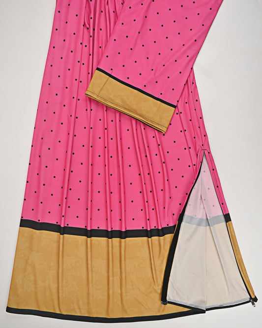 Fushia Pink Black Dots Swim Rida With Orange Panel