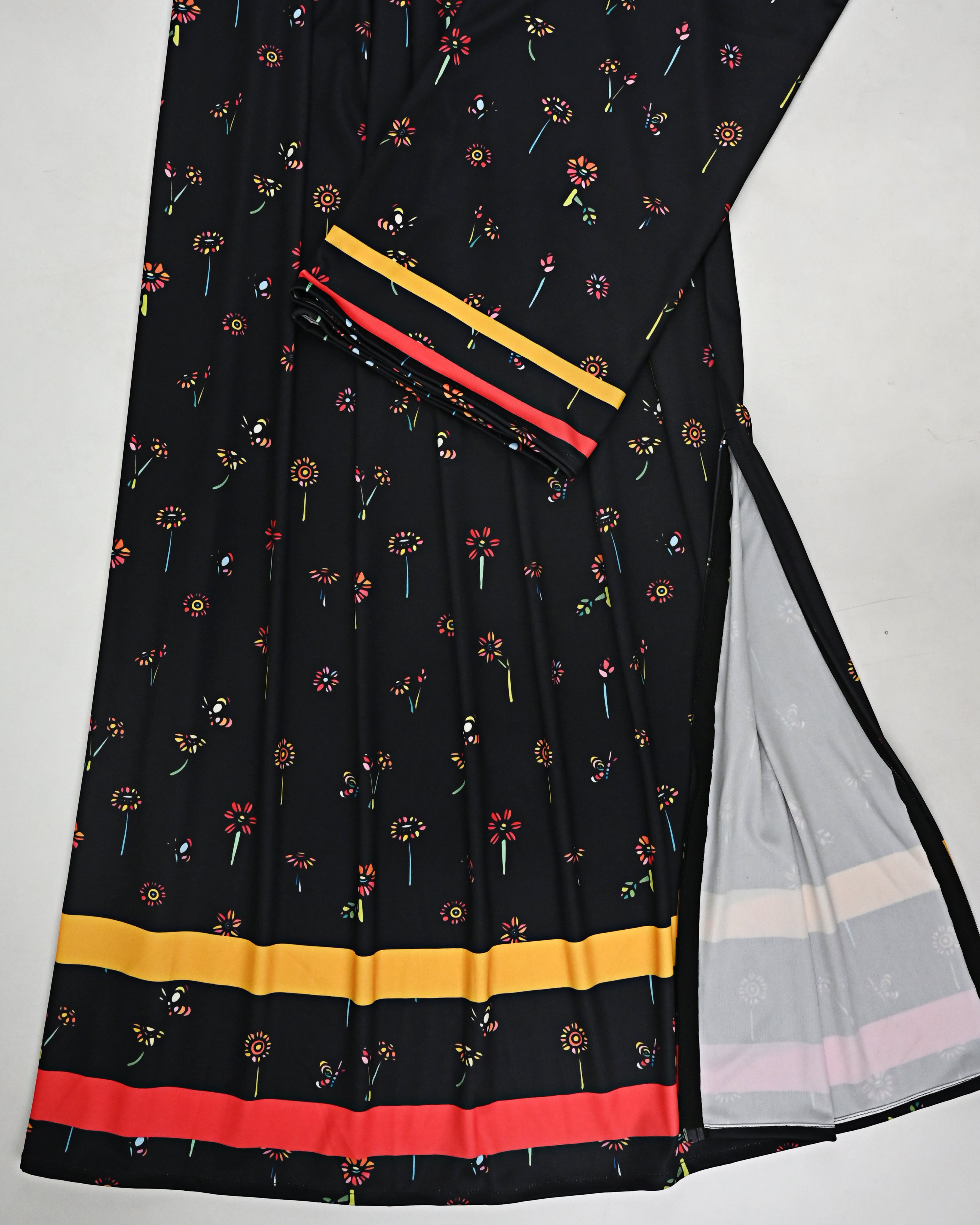 Black Multi Floral Print Swim Wear Rida With Two Color Patti Printed-