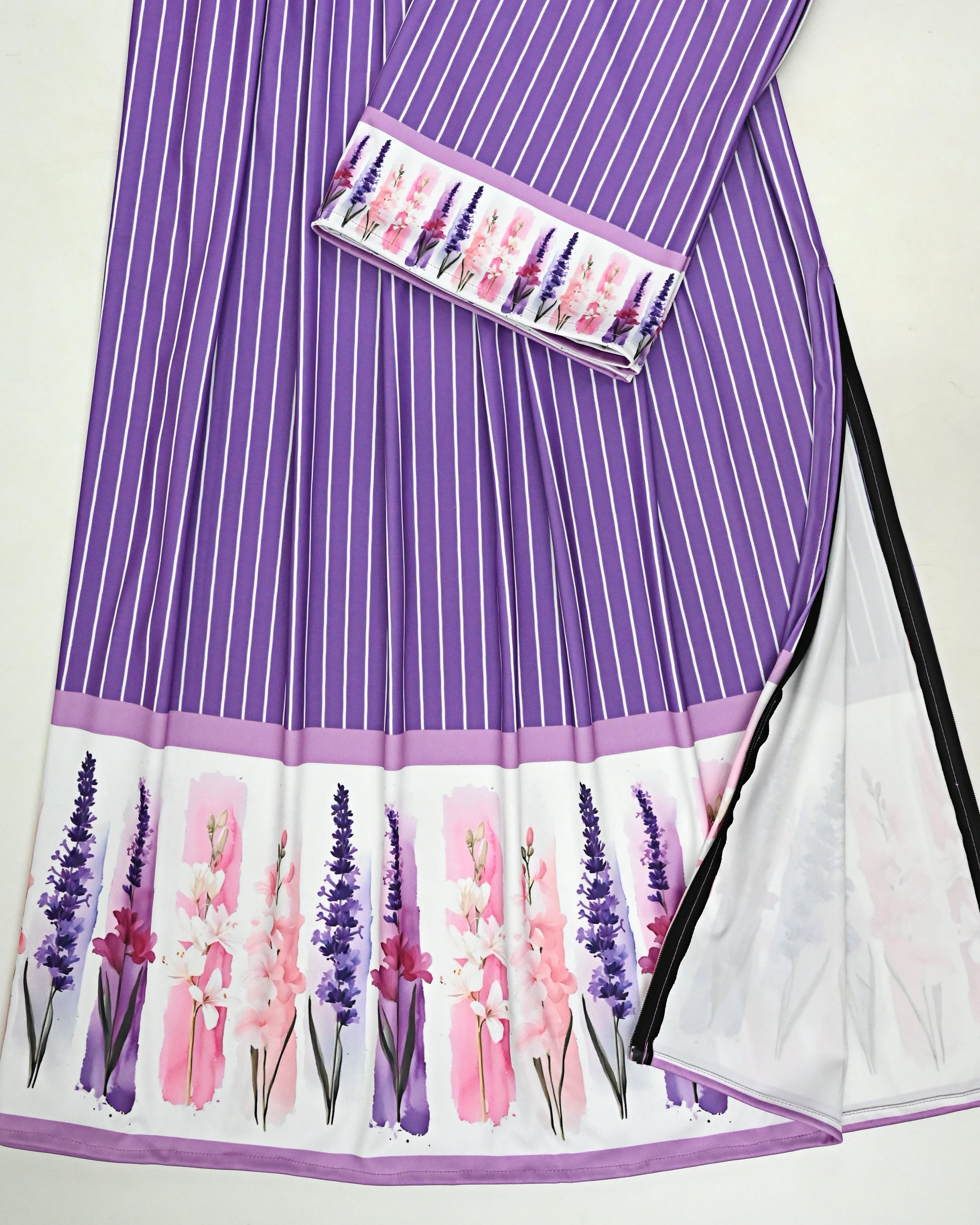 Purple Base White Lining Swim Wear Rida With Smart Floral Printed Panel-