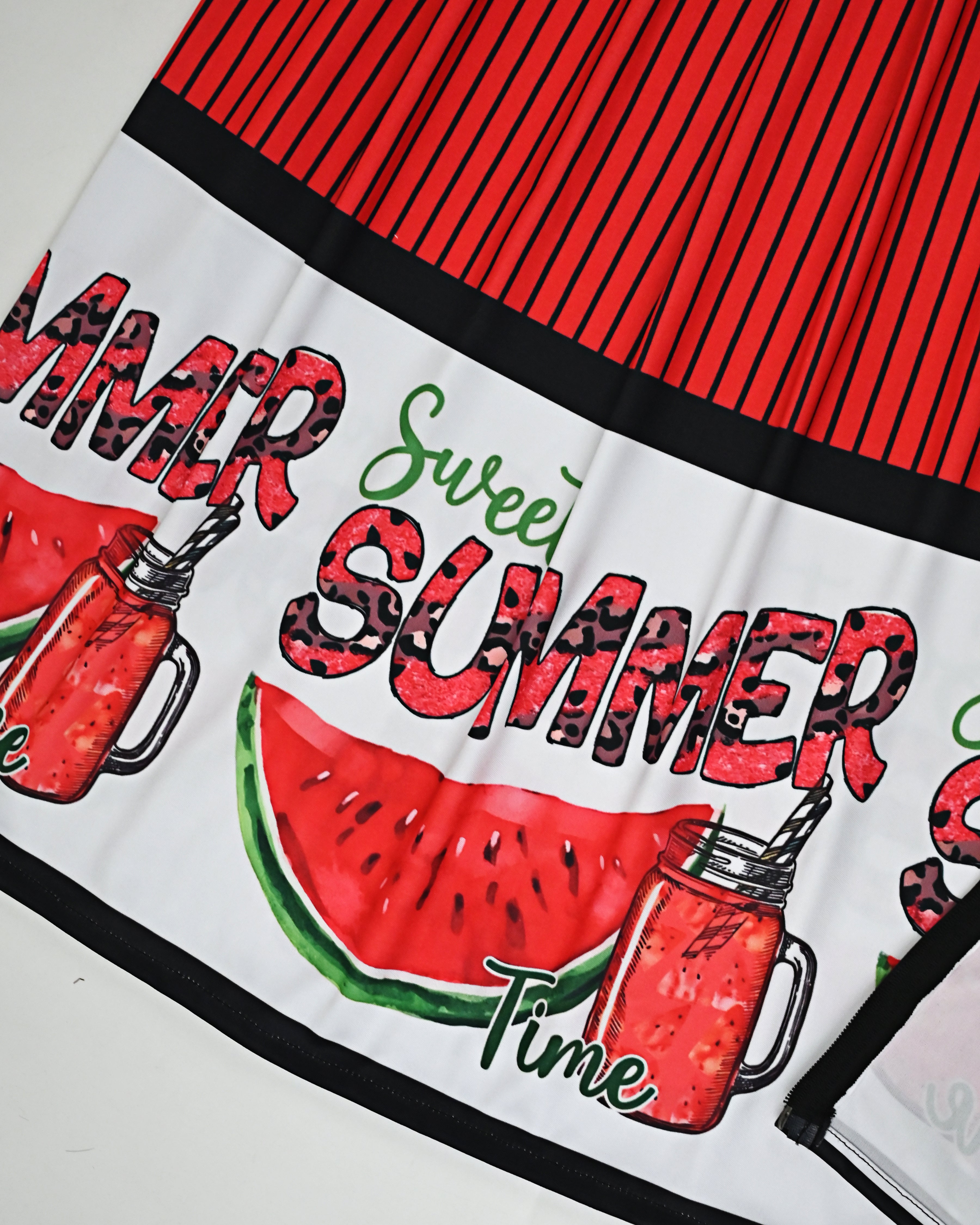 Red Base Black Lining Swim Wear Rida With Watermelon & Sweet Summer Time Printed-