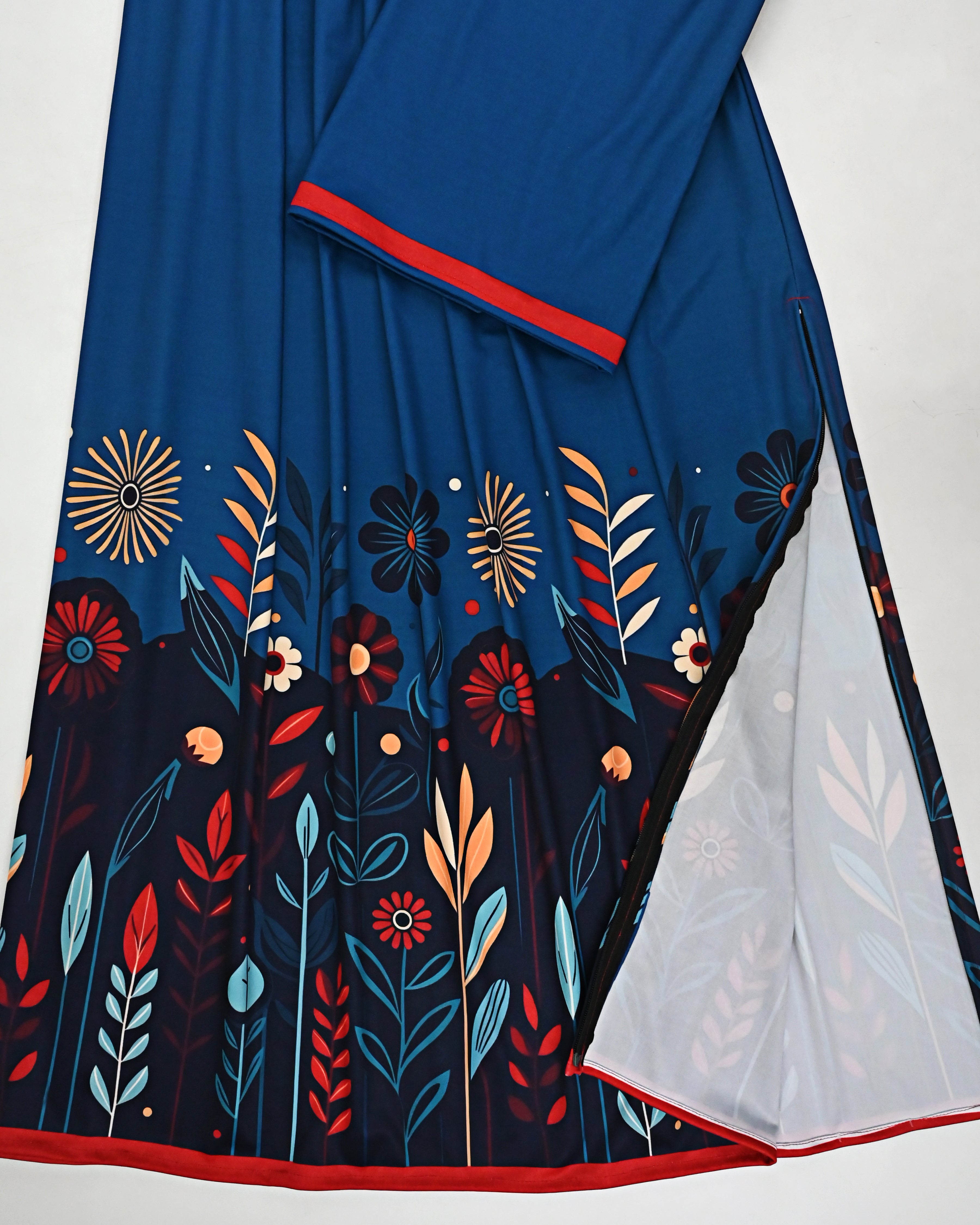 Iris Blue Swim Wear Rida With Dark Color Floral Print Panel-