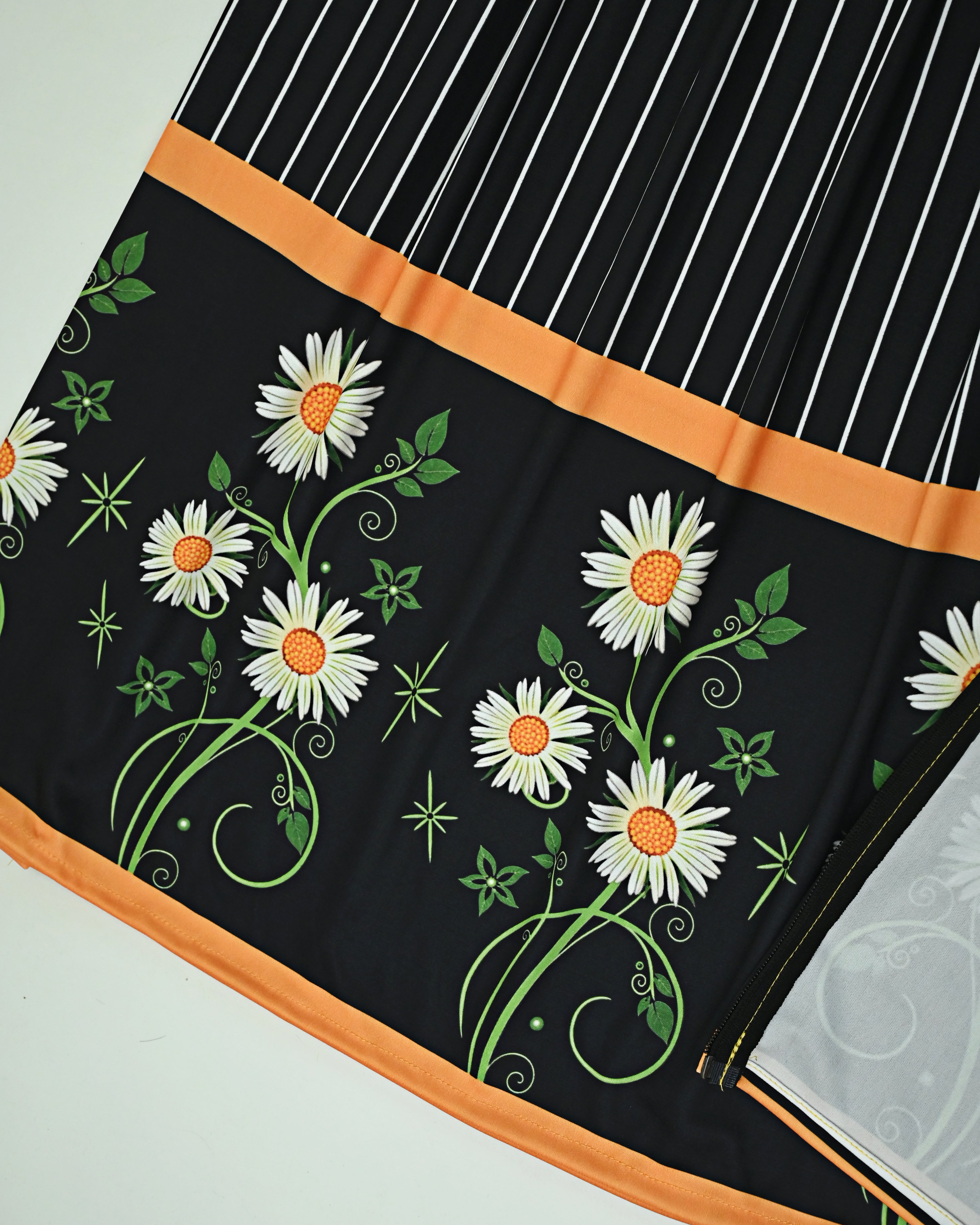 Black Base White Lining With Floral Panel Printed-