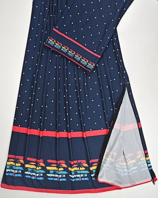 Navy Blue Dots With Multi Color Print & Date Tree Print Pane