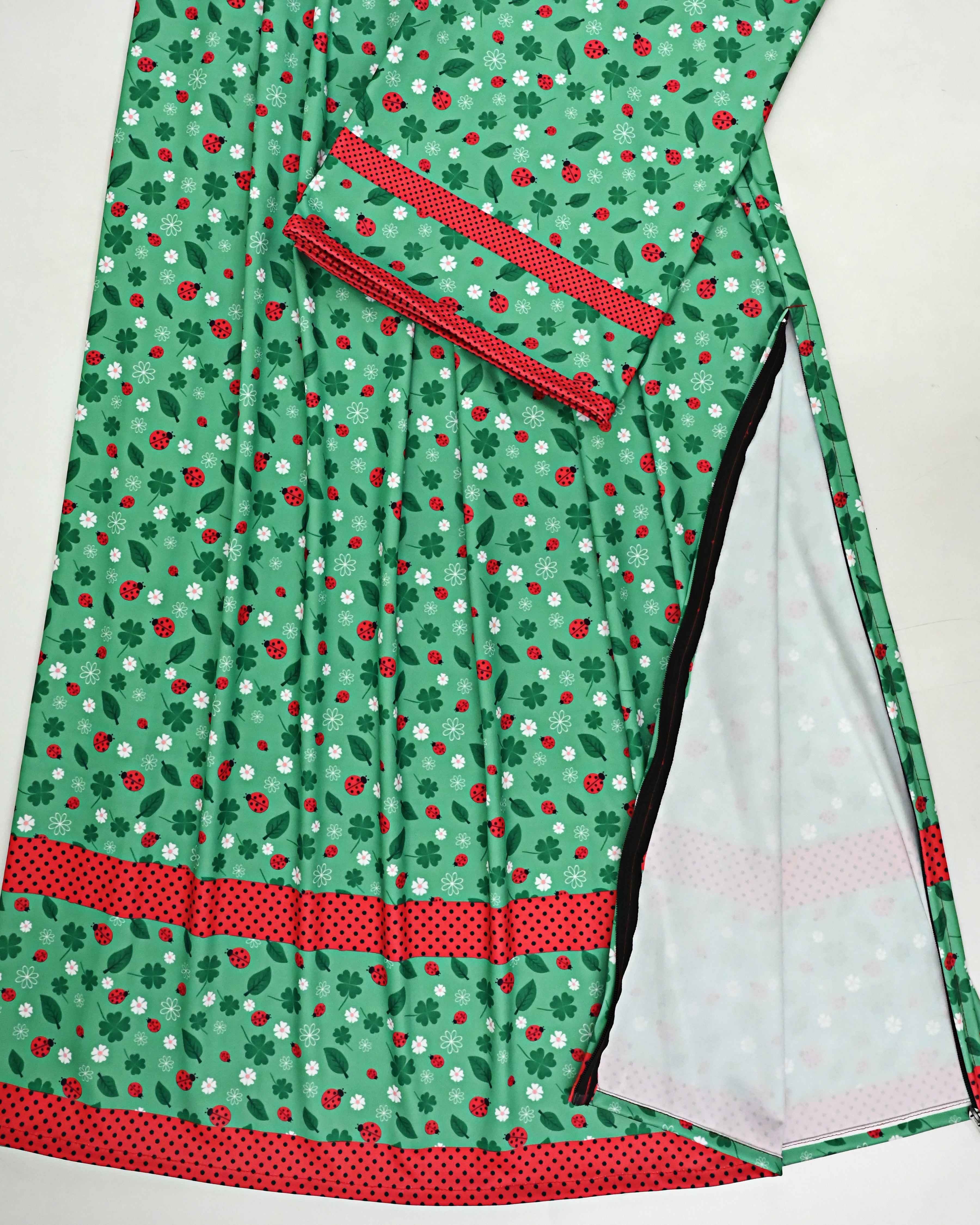 Green Floral Printed Swim Wear Rida With Smart Panel & Red Belt-