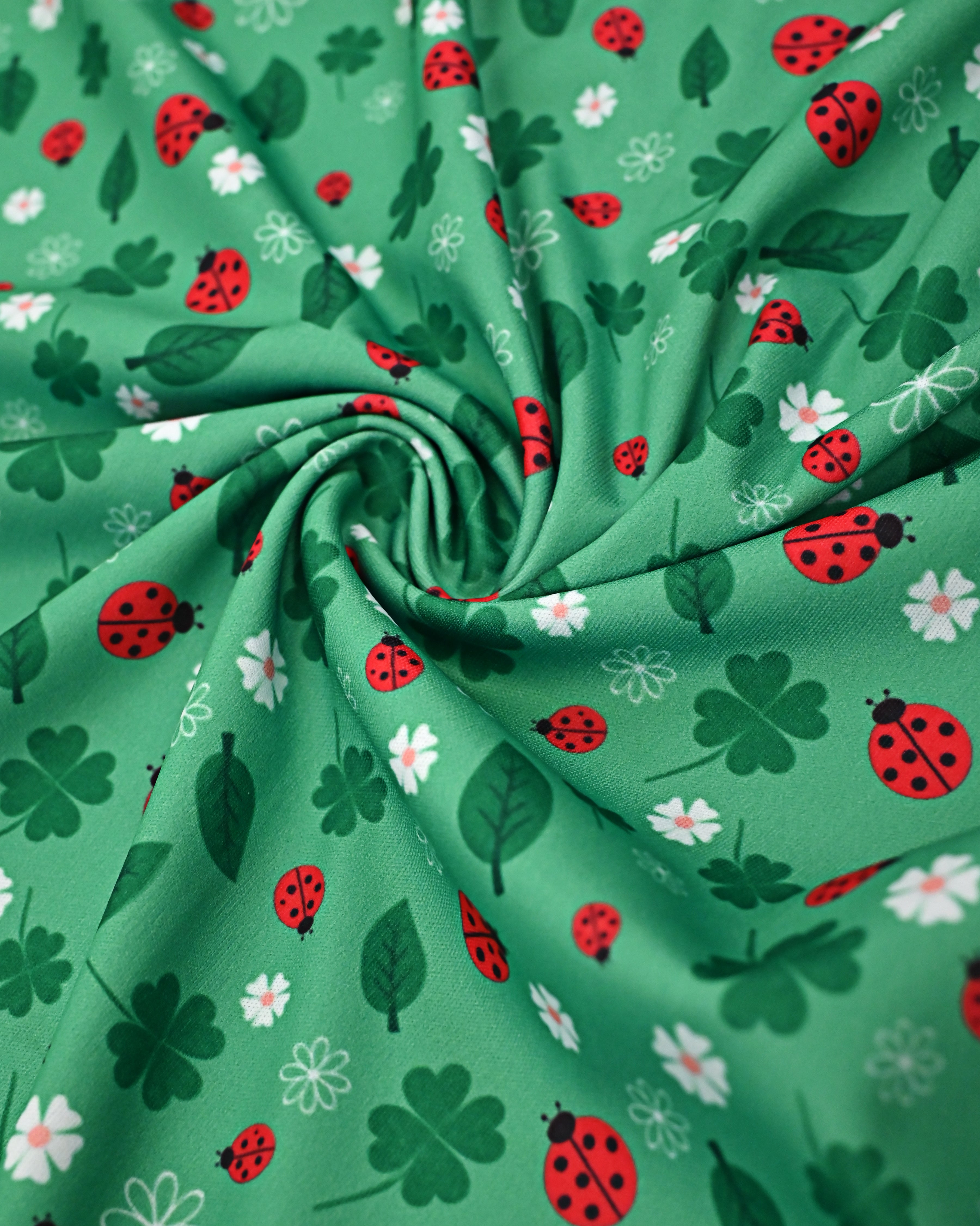 Green Floral Printed Swim Wear Rida With Smart Panel & Red Belt-