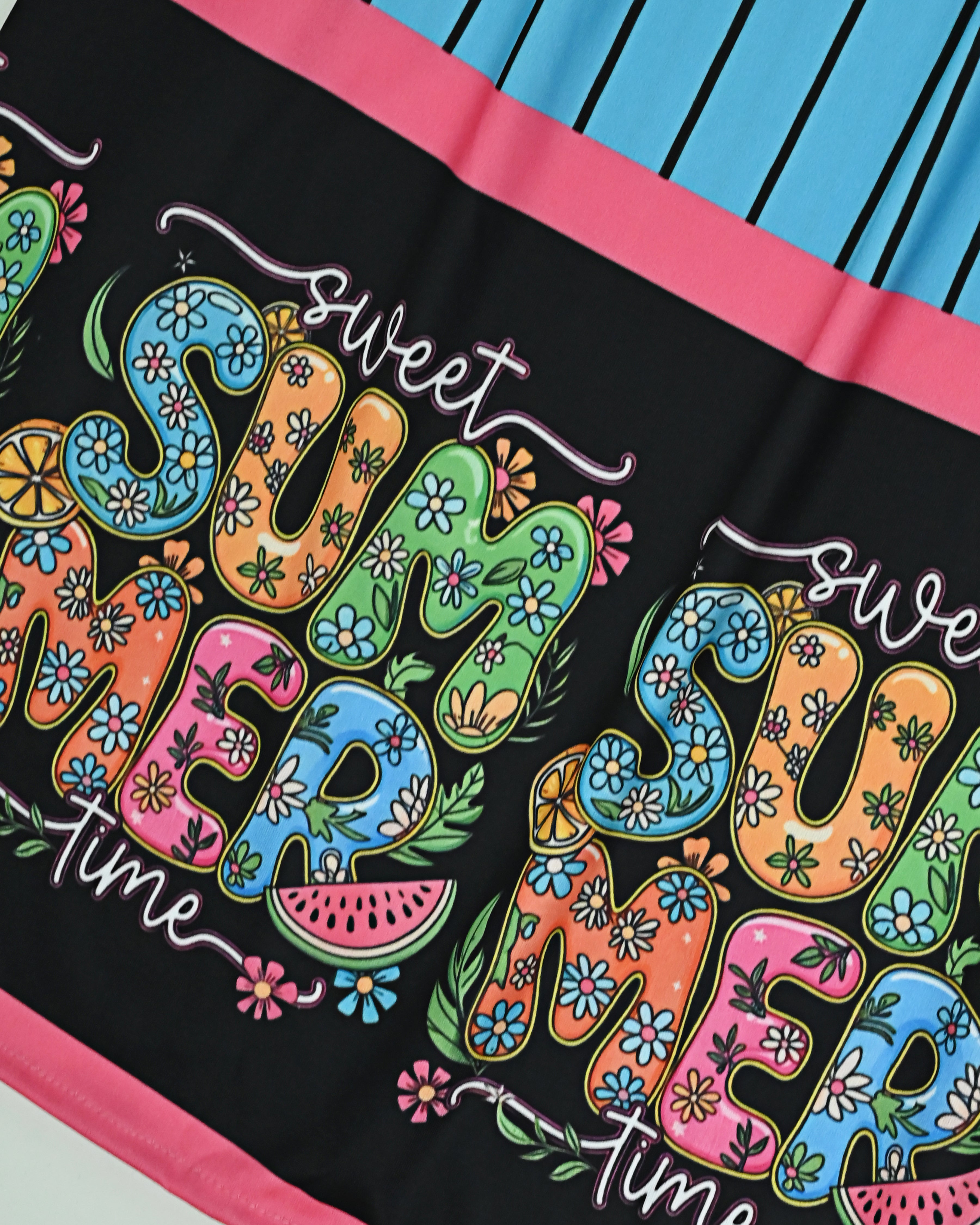 Sky Blue Base Black Lining Swim Wear Rida With Printed On Black Base Sweet Summer Time