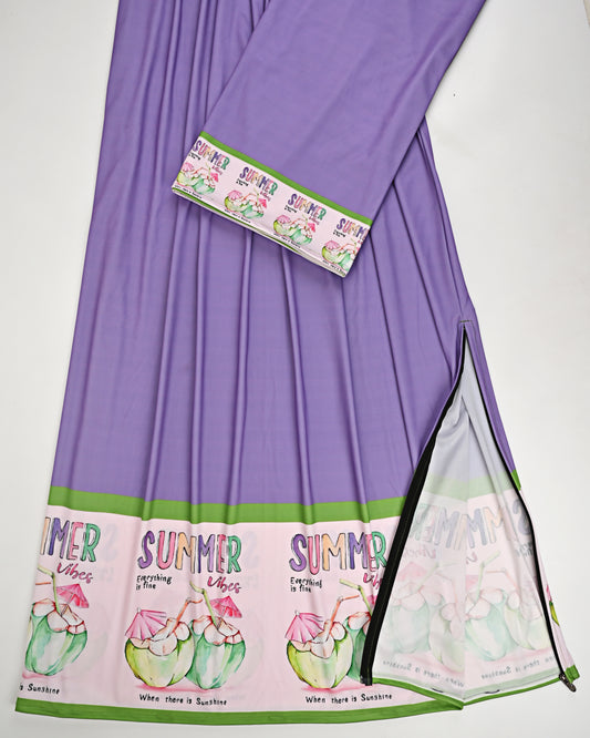 Mauve Swim Wear With Panel With Coconut Printed & Summer Vibes